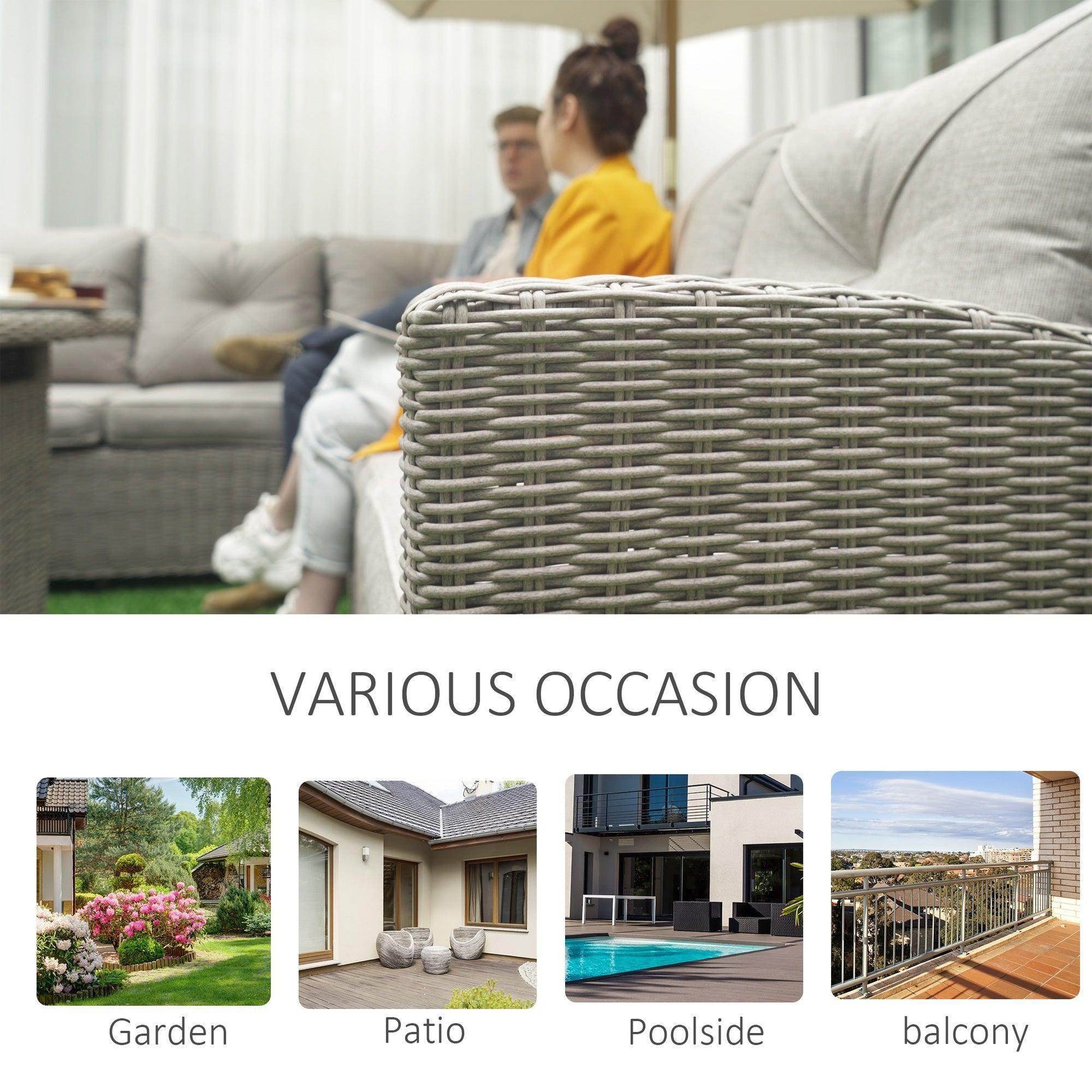 Outsunny 8-Seater Outdoor Rattan Sofa Set with Fire Pit Table - ALL4U RETAILER LTD