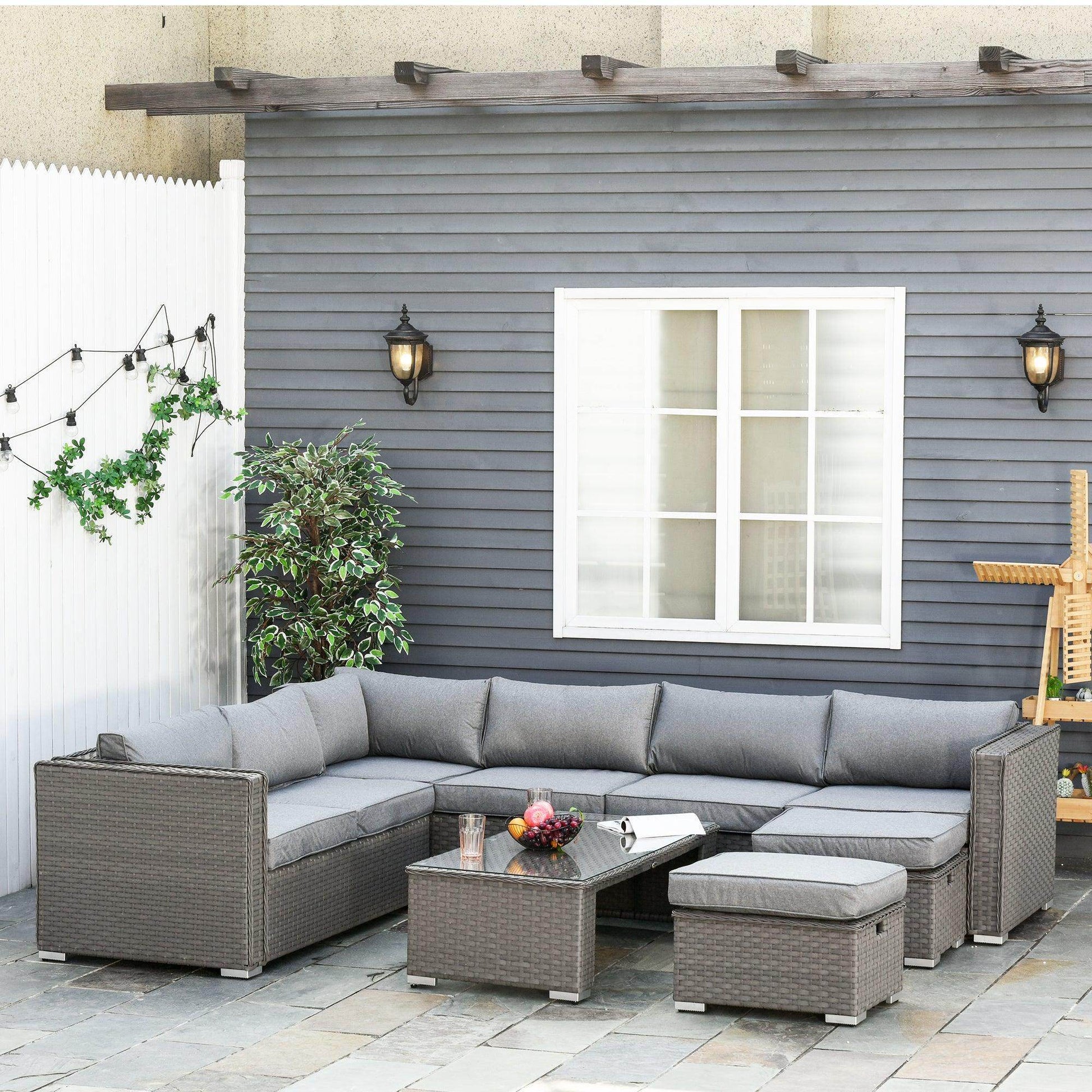 Outsunny 8-Seater Rattan Outdoor Sofa Set - Grey - ALL4U RETAILER LTD