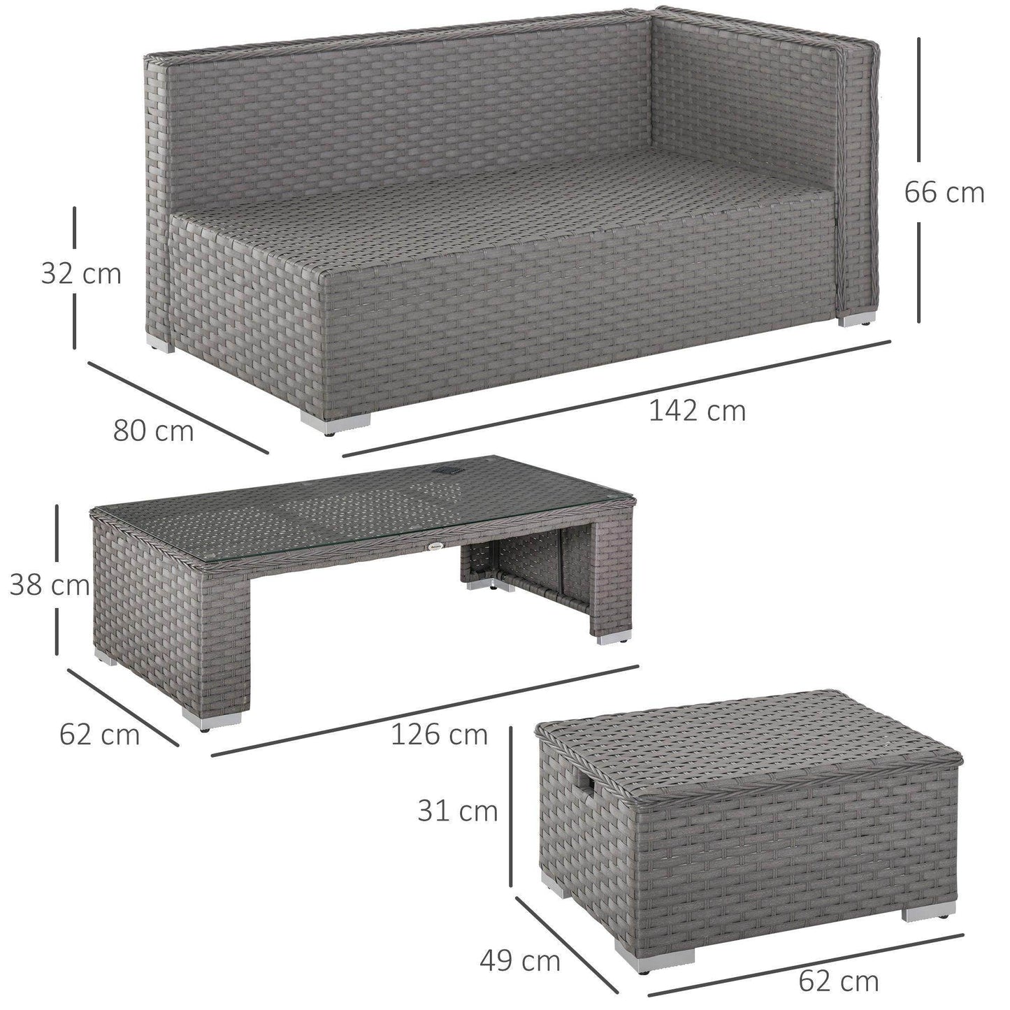 Outsunny 8-Seater Rattan Outdoor Sofa Set - Grey - ALL4U RETAILER LTD