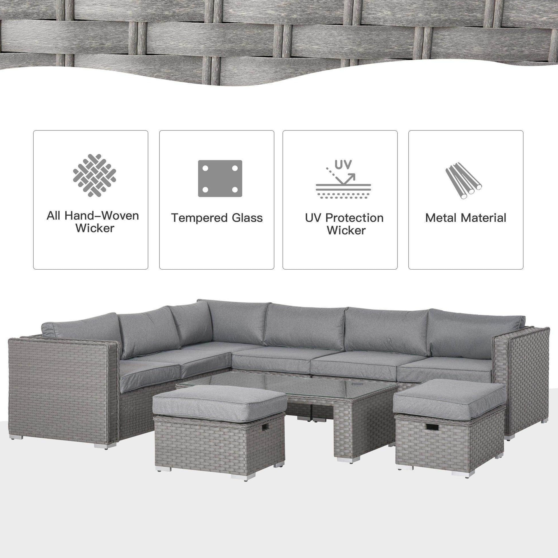 Outsunny 8-Seater Rattan Outdoor Sofa Set - Grey - ALL4U RETAILER LTD