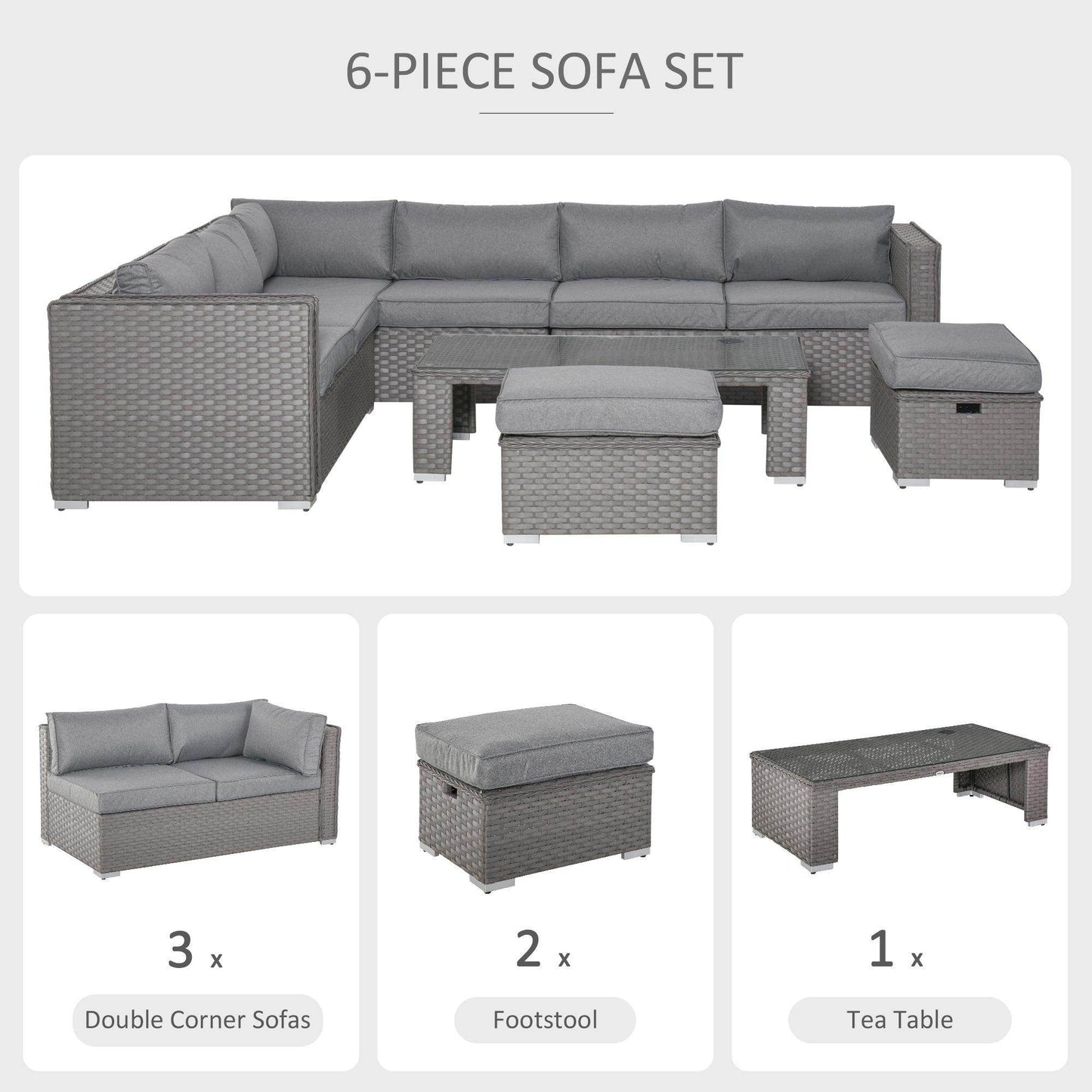 Outsunny 8-Seater Rattan Outdoor Sofa Set - Grey - ALL4U RETAILER LTD
