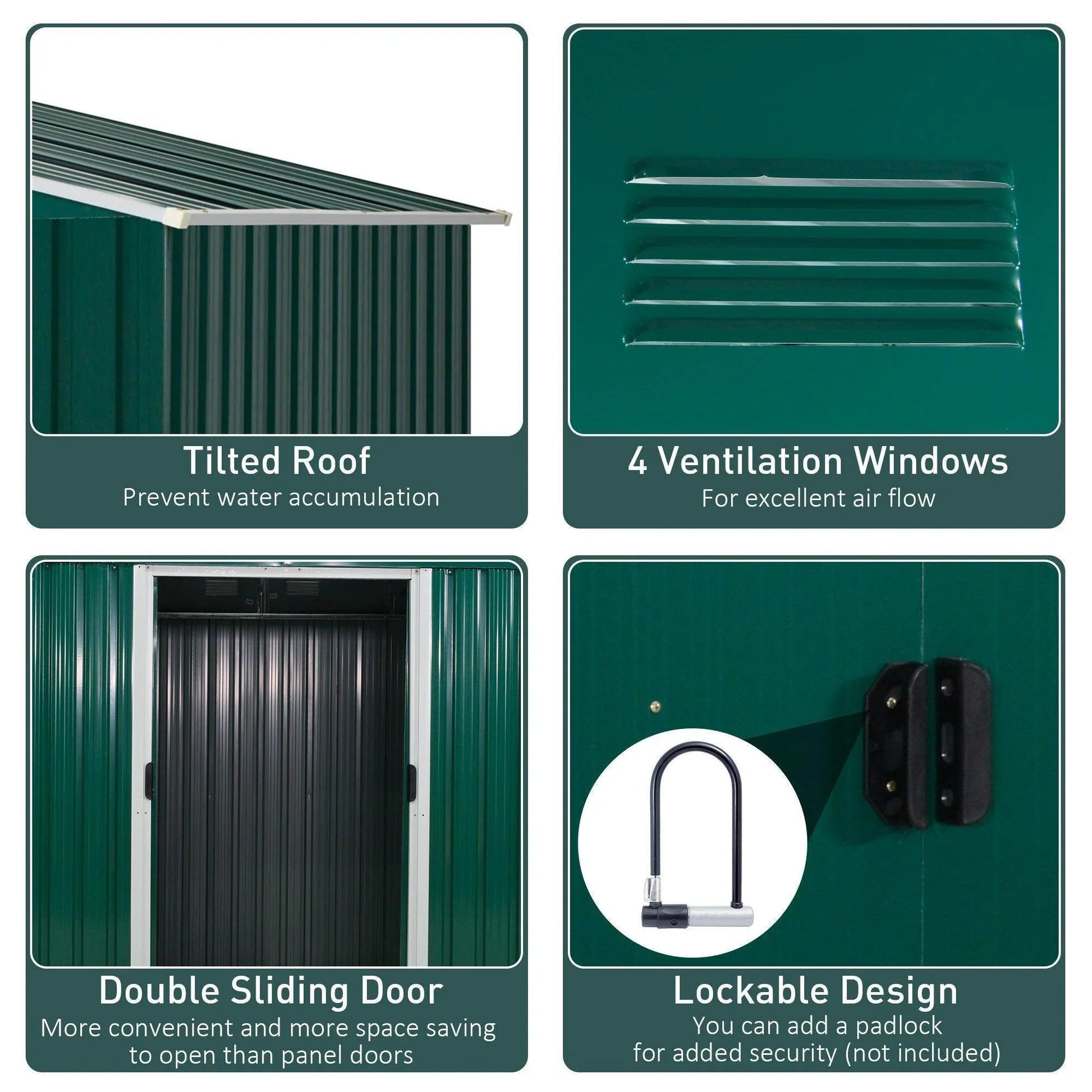 Outsunny 8x6 Metal Garden Storage Shed with Sliding Doors - Green - ALL4U RETAILER LTD