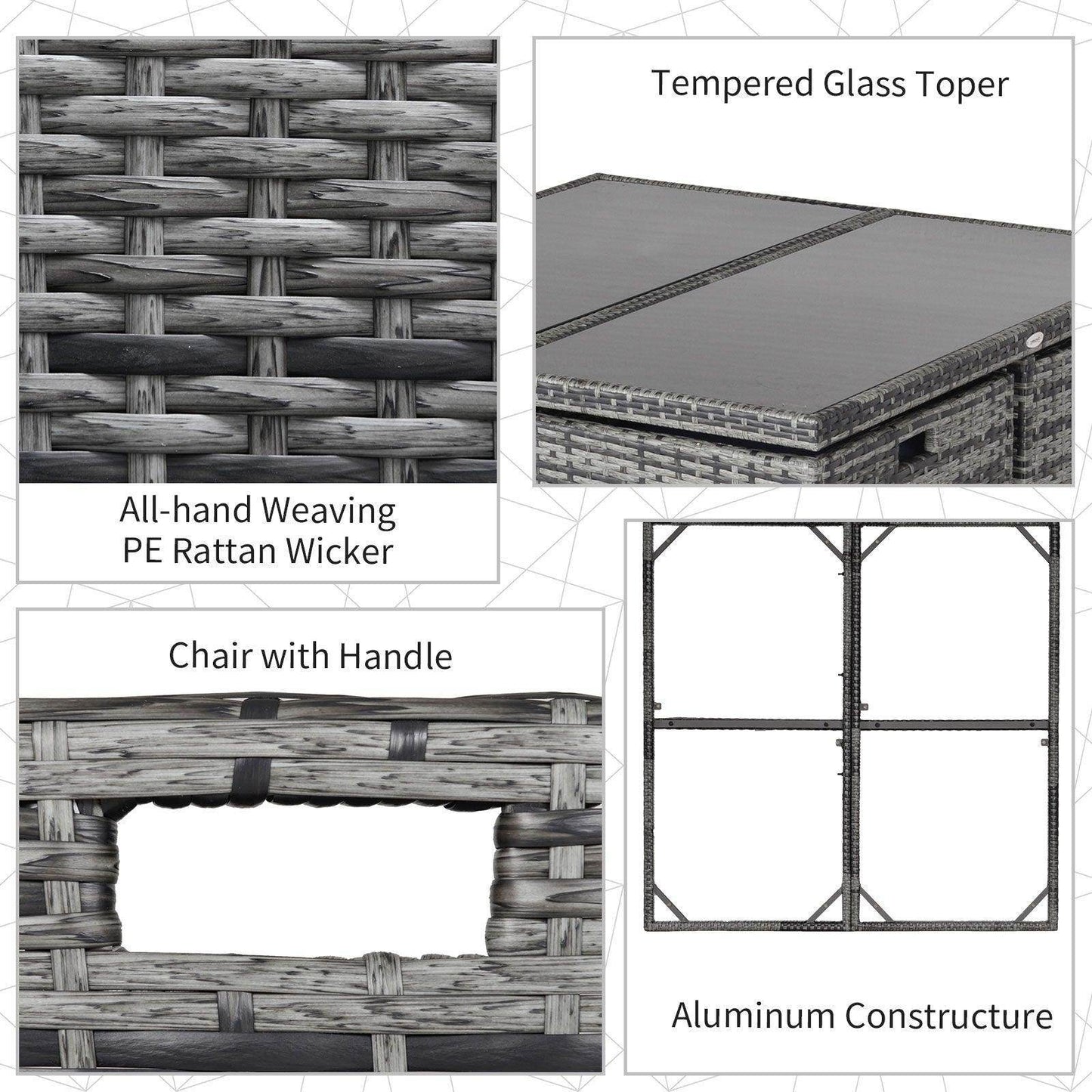 Outsunny 9PC Rattan Dining Set - Grey - ALL4U RETAILER LTD