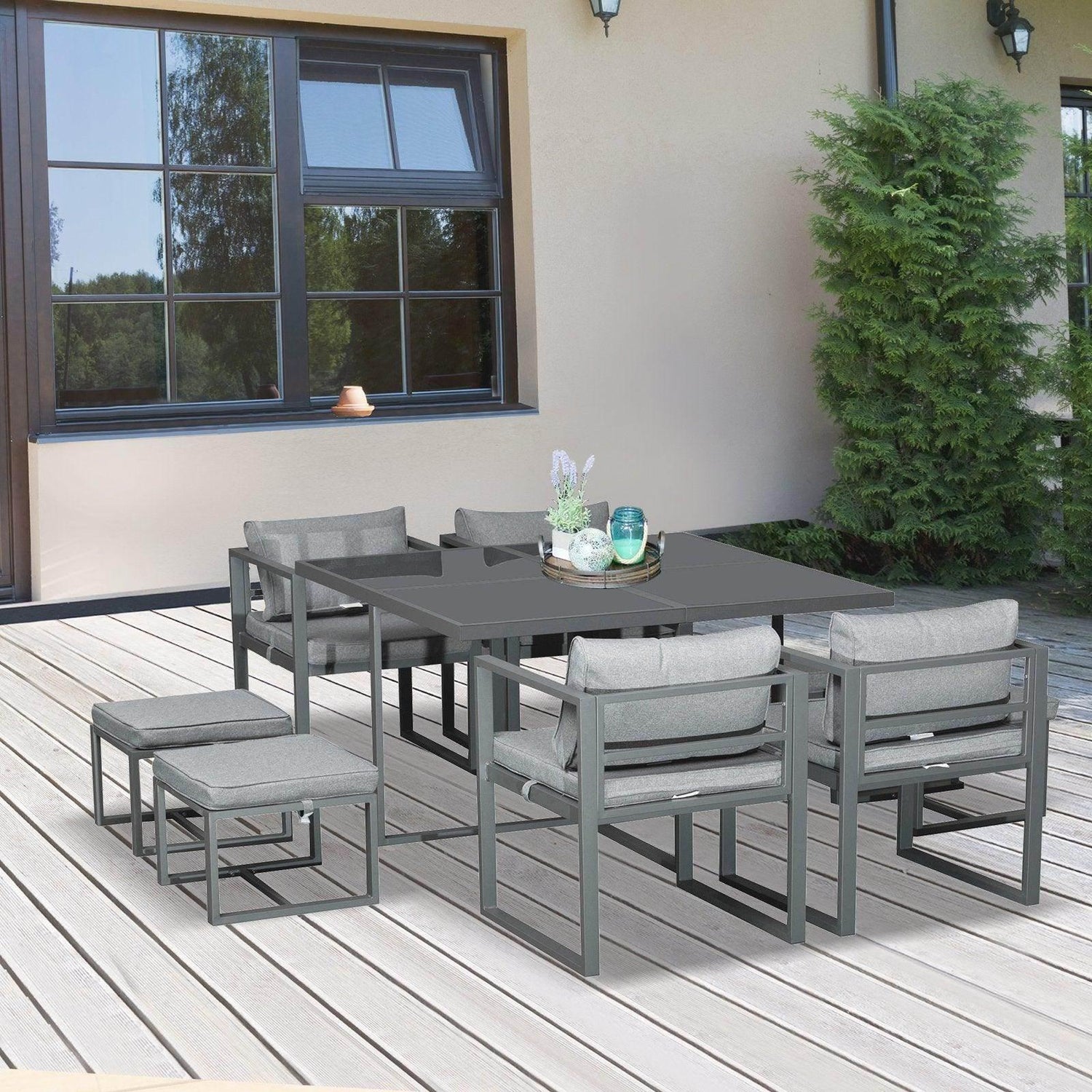 Outsunny 9PCs Outdoor Patio Dining Set with Cushioned Seating - ALL4U RETAILER LTD