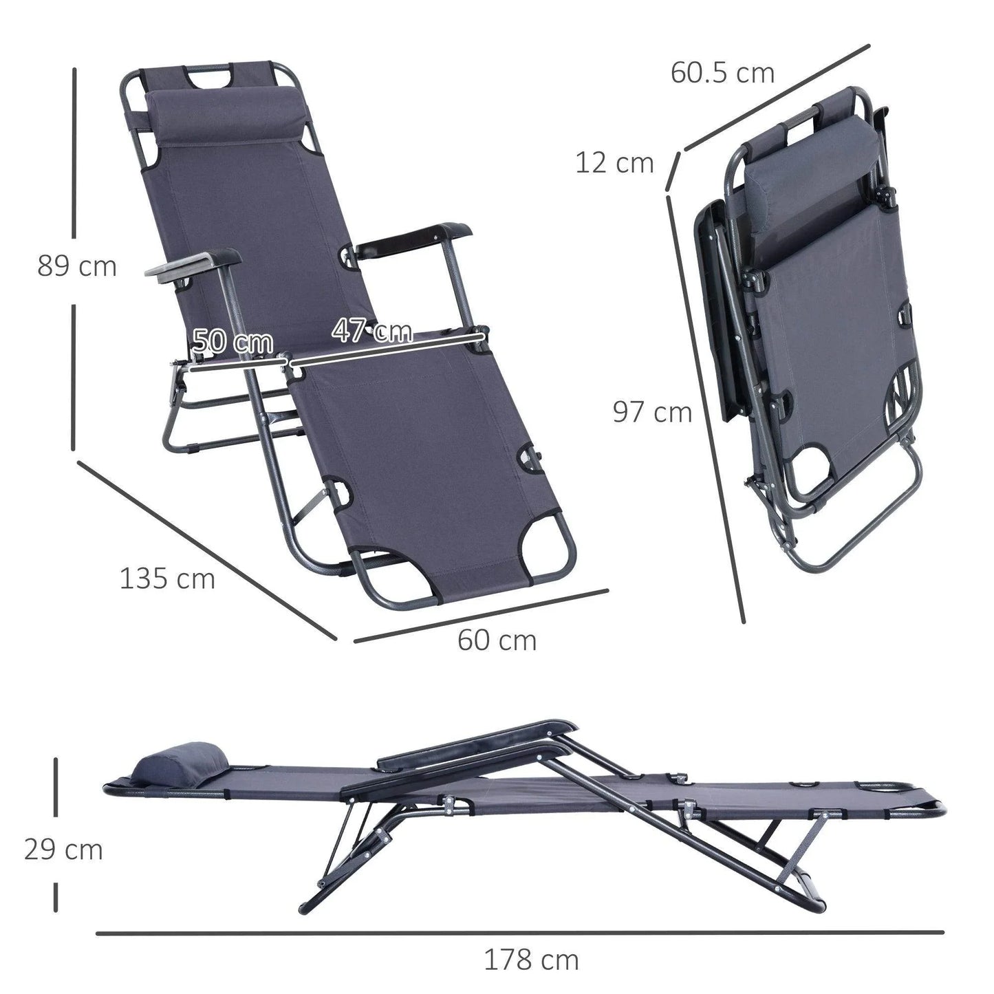 Outsunny Adjustable Outdoor Sun Loungers - Grey - ALL4U RETAILER LTD