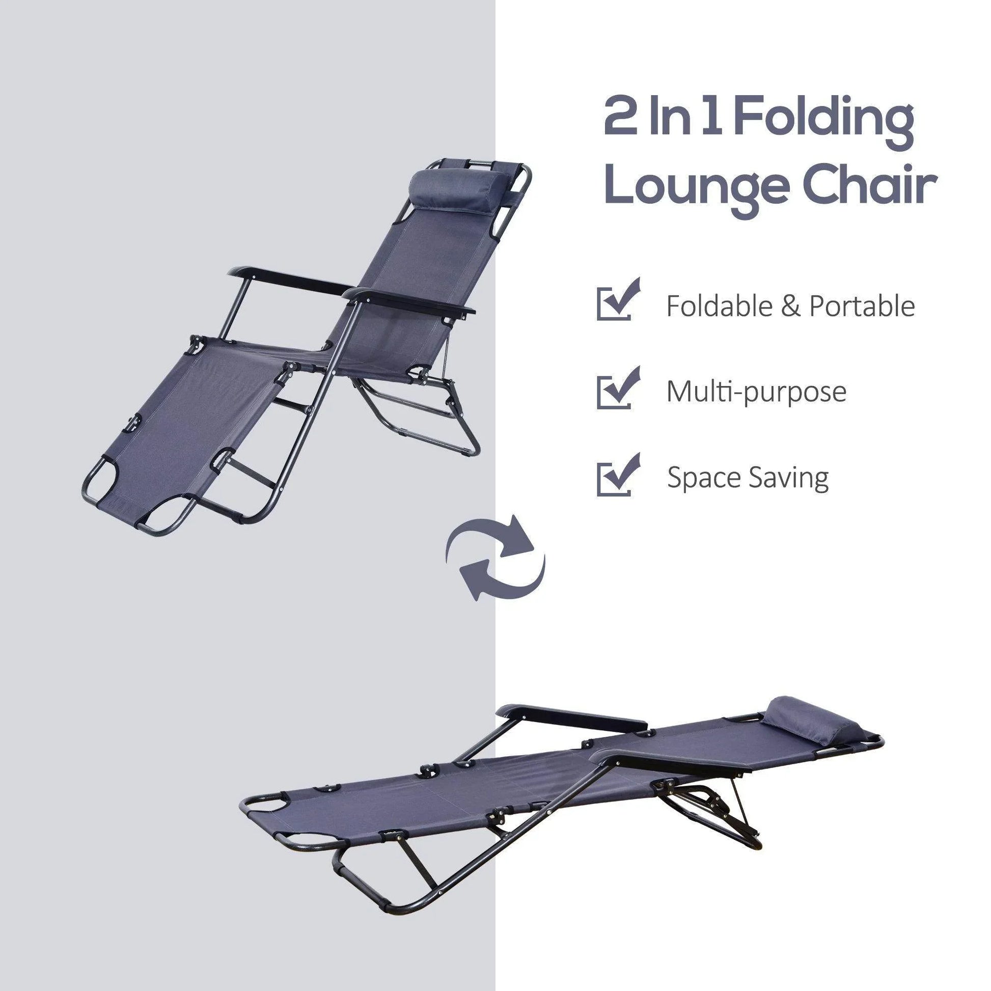 Outsunny Adjustable Outdoor Sun Loungers - Grey - ALL4U RETAILER LTD