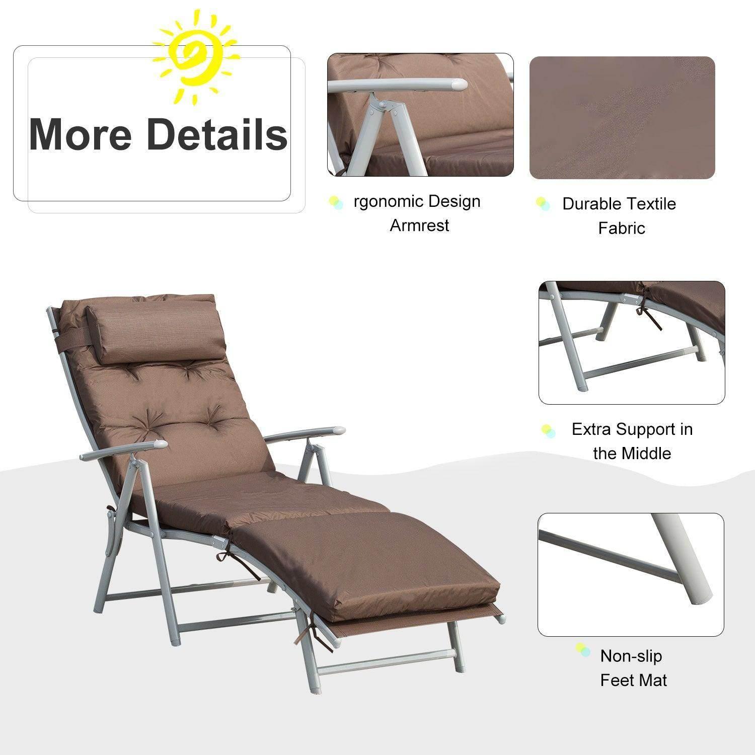 Outsunny Adjustable Patio Reclining Chair - Brown - ALL4U RETAILER LTD