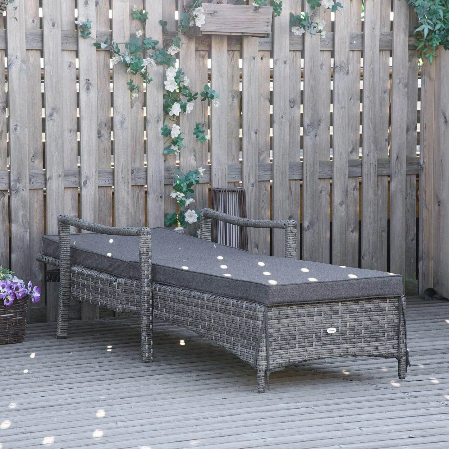 Outsunny Adjustable Rattan Sun Lounger - Elegant Grey - ALL4U RETAILER LTD