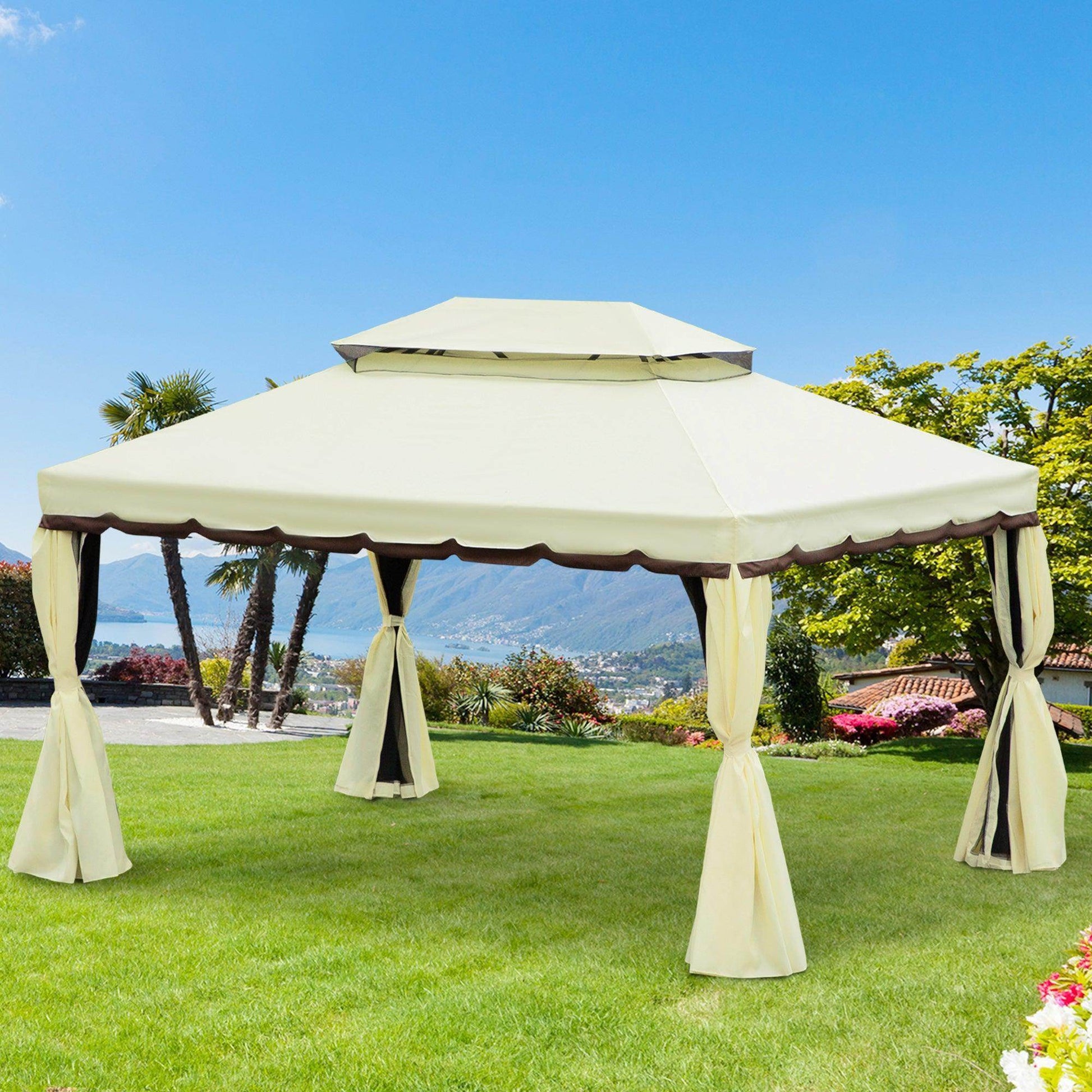 Outsunny Aluminium Gazebo Canopy with Nets and Sidewalls - ALL4U RETAILER LTD