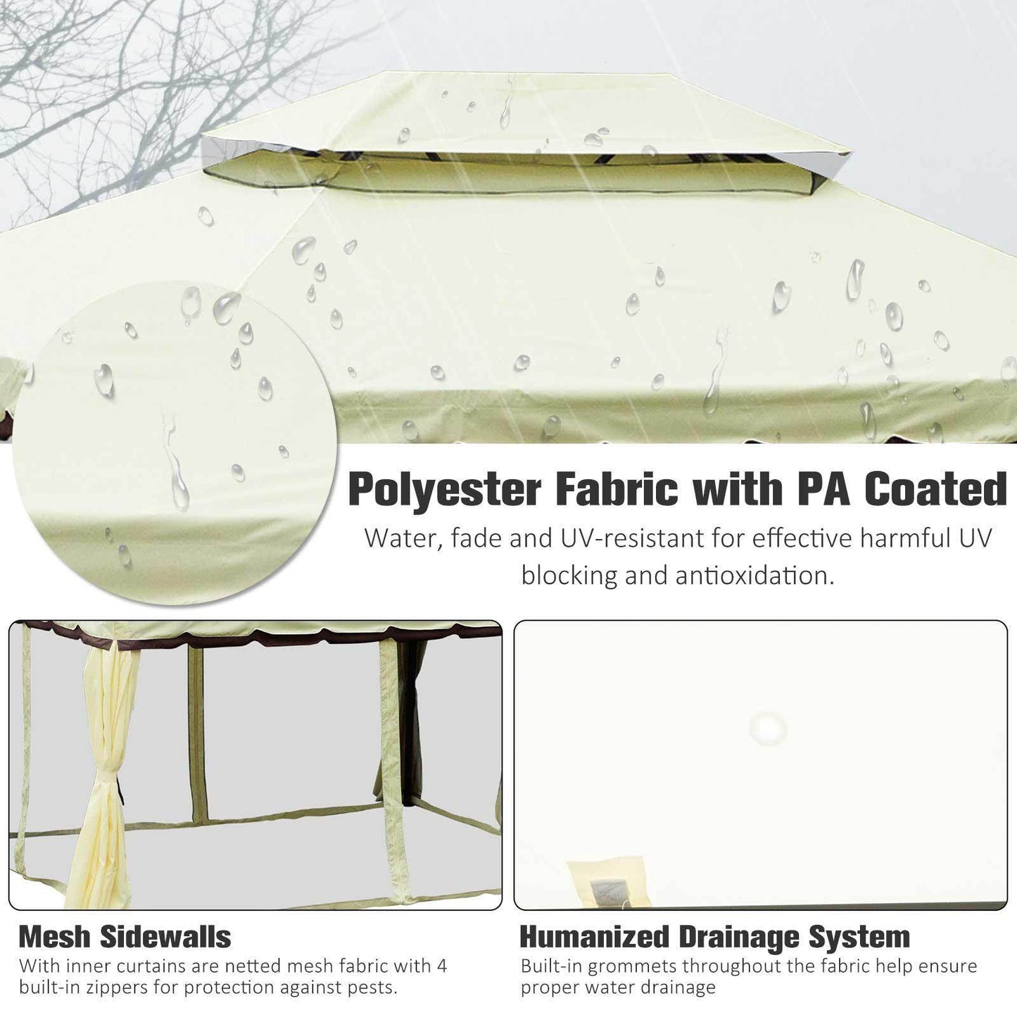 Outsunny Aluminium Gazebo Canopy with Nets and Sidewalls - ALL4U RETAILER LTD