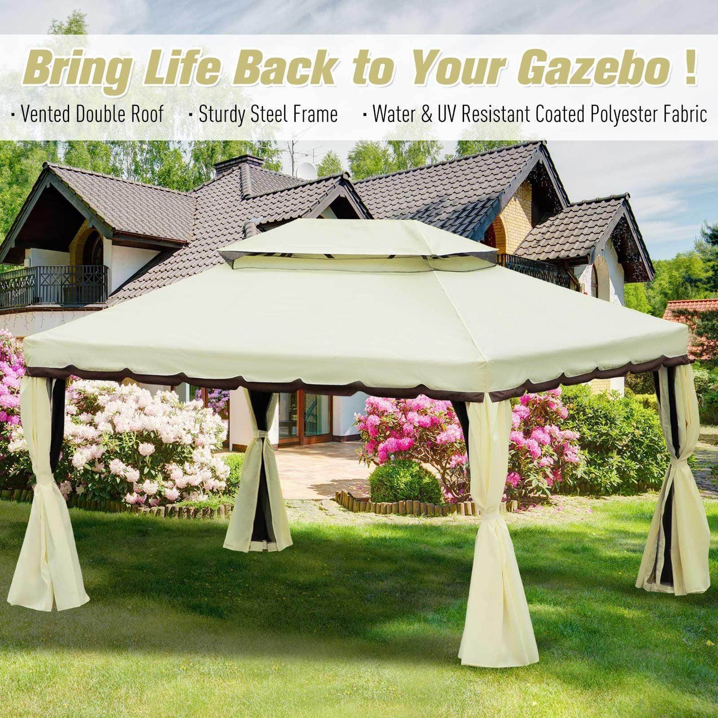 Outsunny Aluminium Gazebo Canopy with Nets and Sidewalls - ALL4U RETAILER LTD