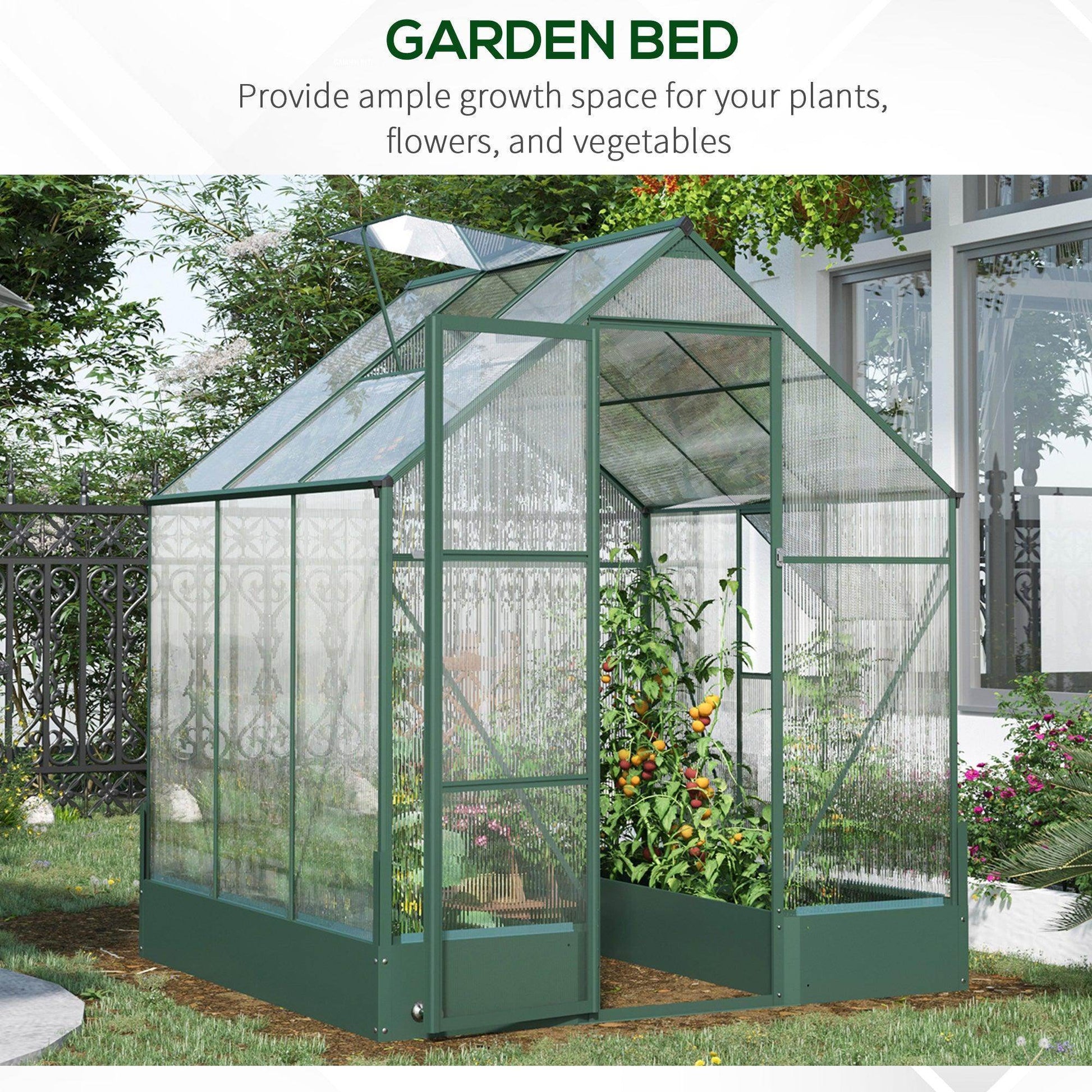 Outsunny Aluminium Greenhouse with Polycarbonate - 6x6ft - ALL4U RETAILER LTD