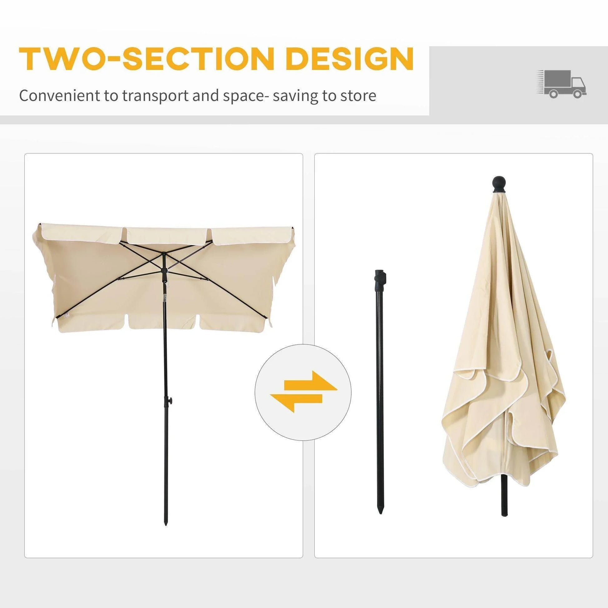 Outsunny Aluminium Sun Umbrella Parasol - Rectangular 2M x 1.25M Beige - ALL4U RETAILER LTD