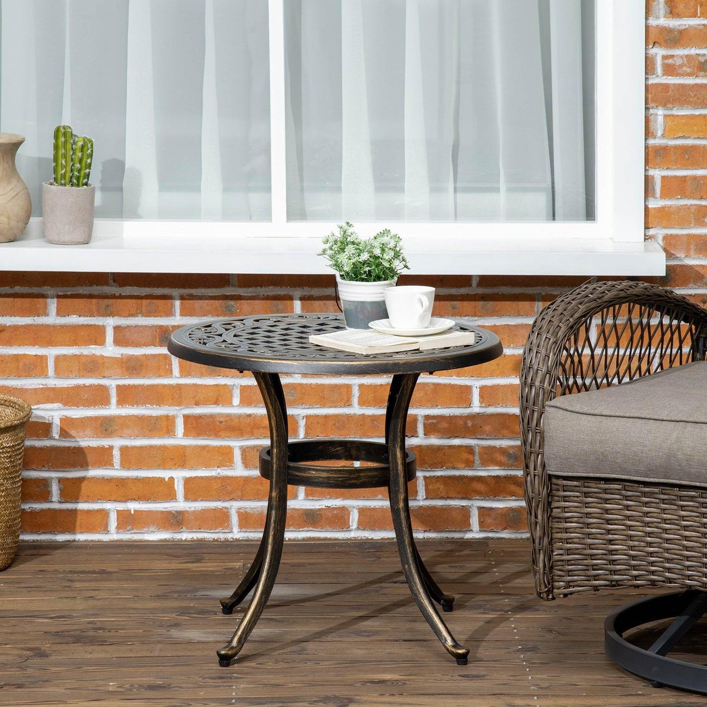 Outsunny Aluminum Patio End Table - Bronze - ALL4U RETAILER LTD