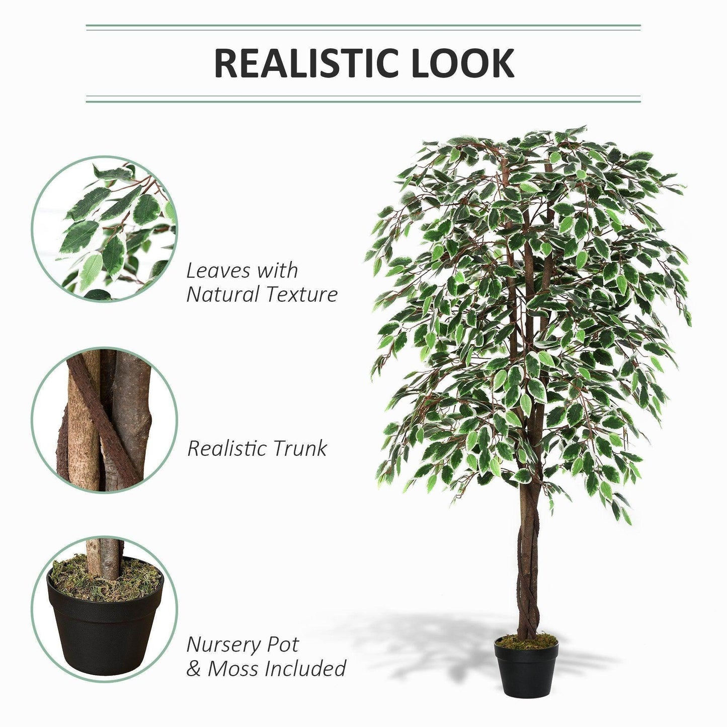 Outsunny Artificial Ficus Silk Tree - 5.2FT Height - ALL4U RETAILER LTD