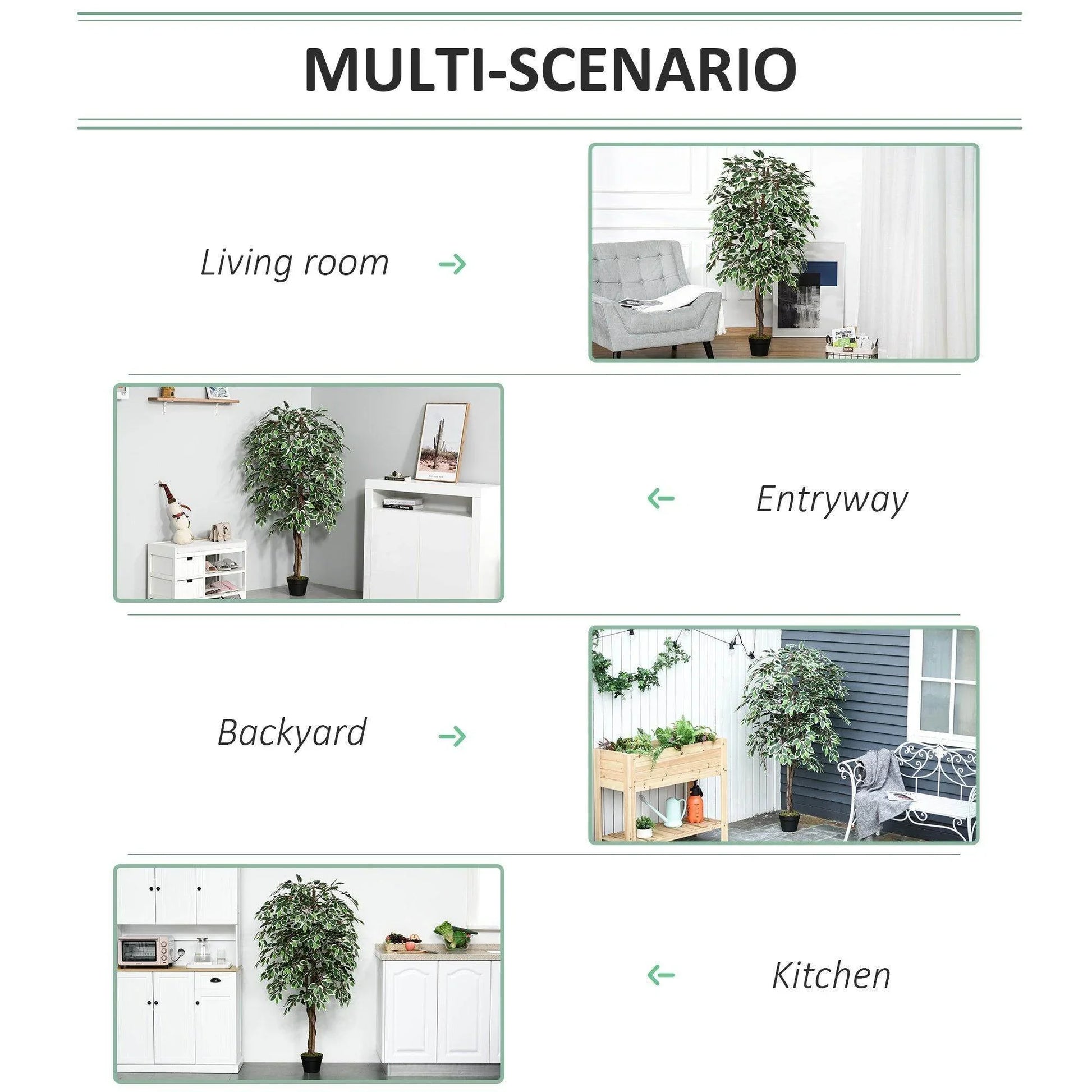 Outsunny Artificial Ficus Silk Tree - 5.2FT Height - ALL4U RETAILER LTD