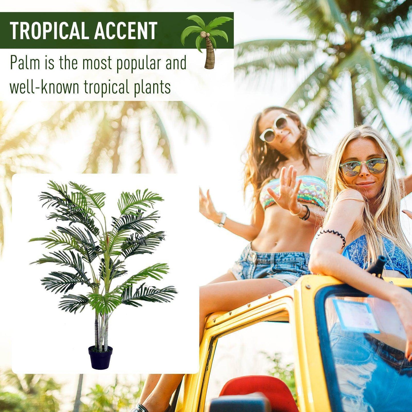 Outsunny Artificial Palm Tree - 5ft Faux Green Indoor Plant - ALL4U RETAILER LTD