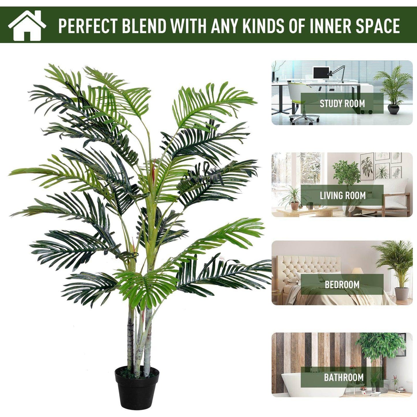Outsunny Artificial Palm Tree - 5ft Faux Green Indoor Plant - ALL4U RETAILER LTD