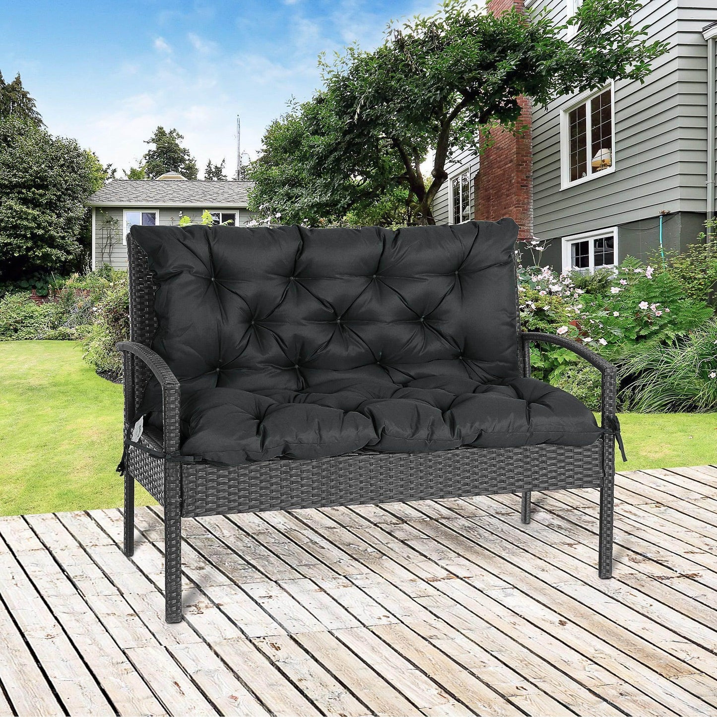 Outsunny Black Garden Bench Cushion - 2 Seater - ALL4U RETAILER LTD