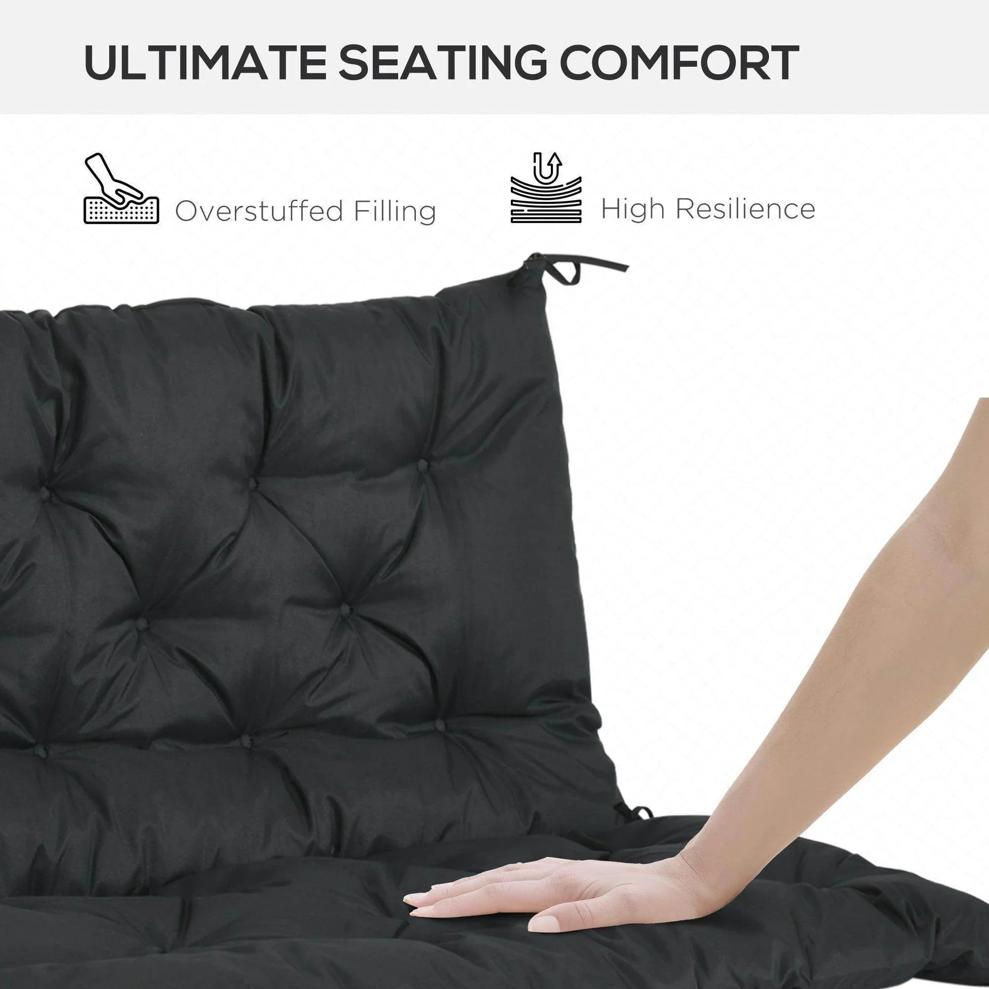 Outsunny Black Garden Bench Cushion - 2 Seater - ALL4U RETAILER LTD