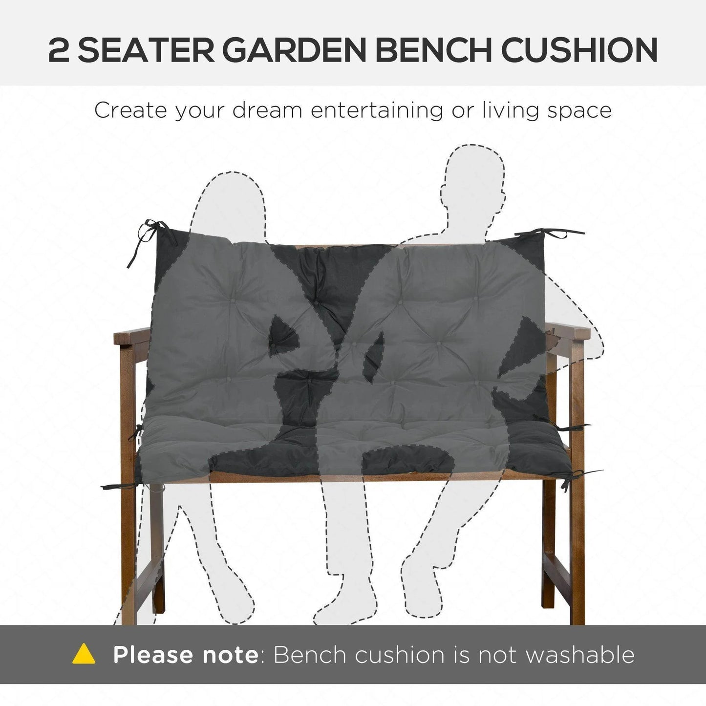 Outsunny Black Garden Bench Cushion - 2 Seater - ALL4U RETAILER LTD