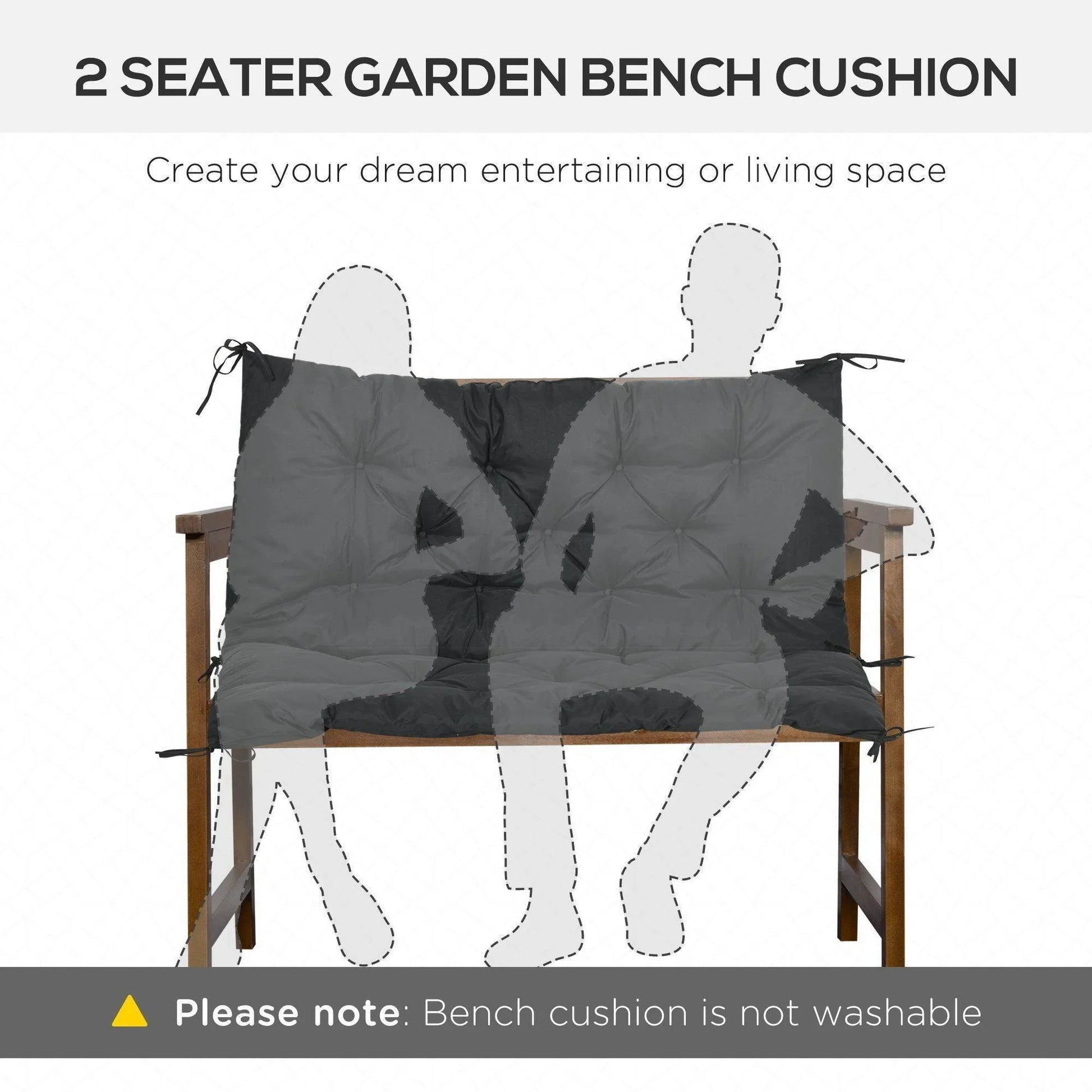 Outsunny Black Garden Bench Cushion - 2 Seater - ALL4U RETAILER LTD