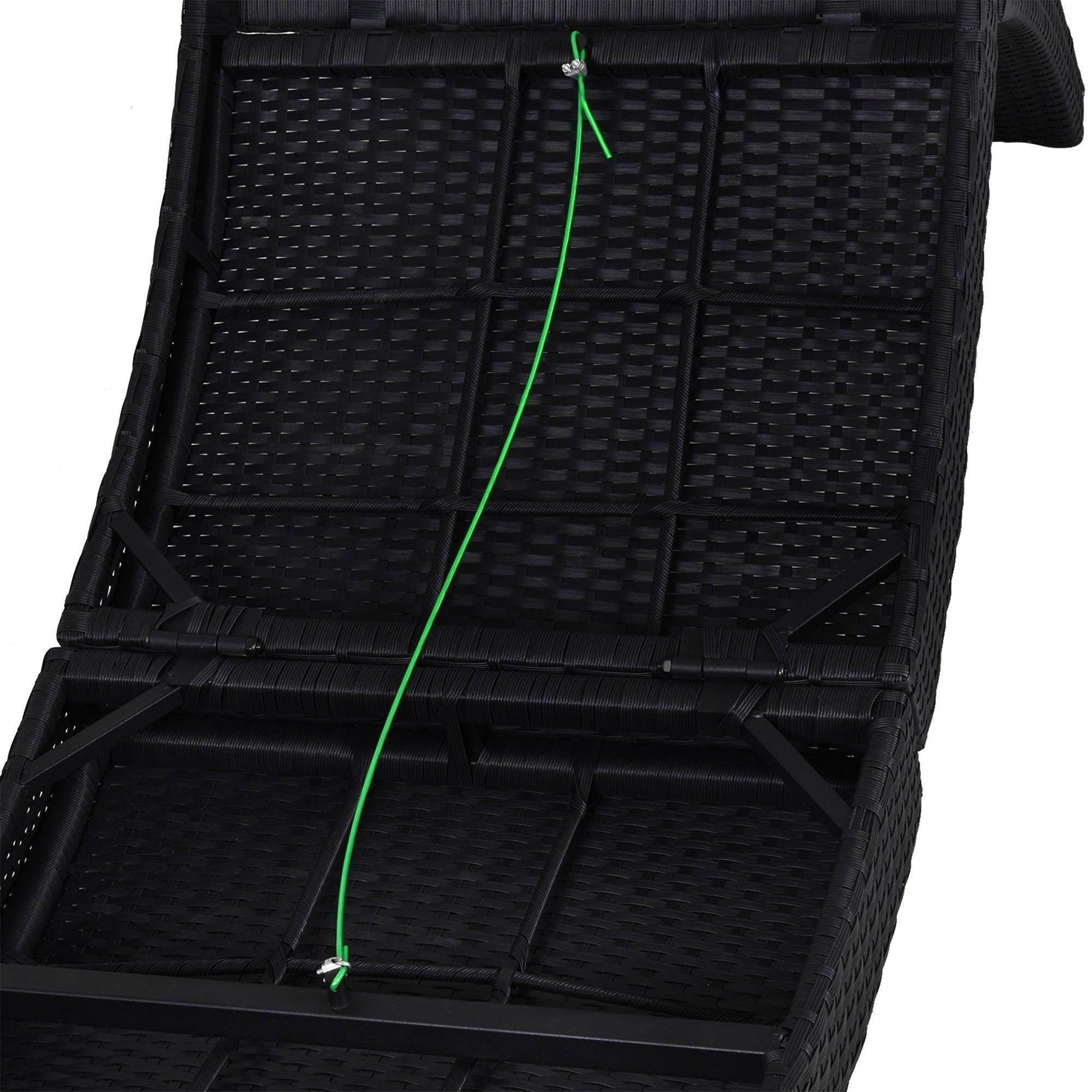 Detail of black PE rattan sun lounger frame with green cord, ALL4U RETAILER LTD garden furniture