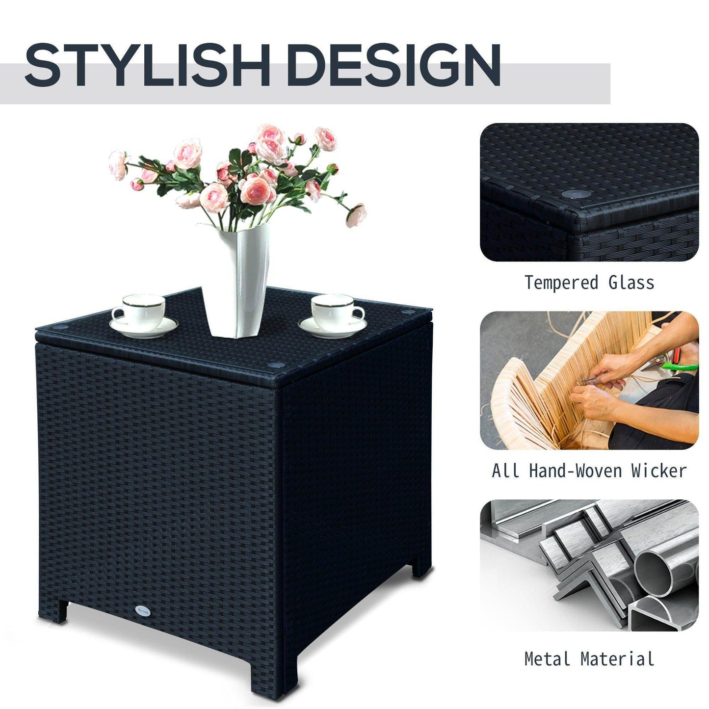 Outsunny Black Rattan Side Table - ALL4U RETAILER LTD