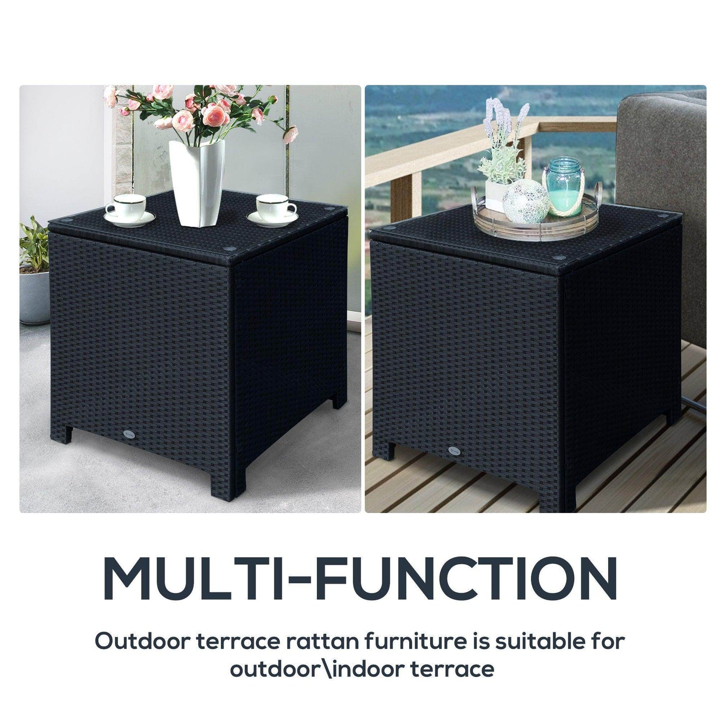 Outsunny Black Rattan Side Table - ALL4U RETAILER LTD