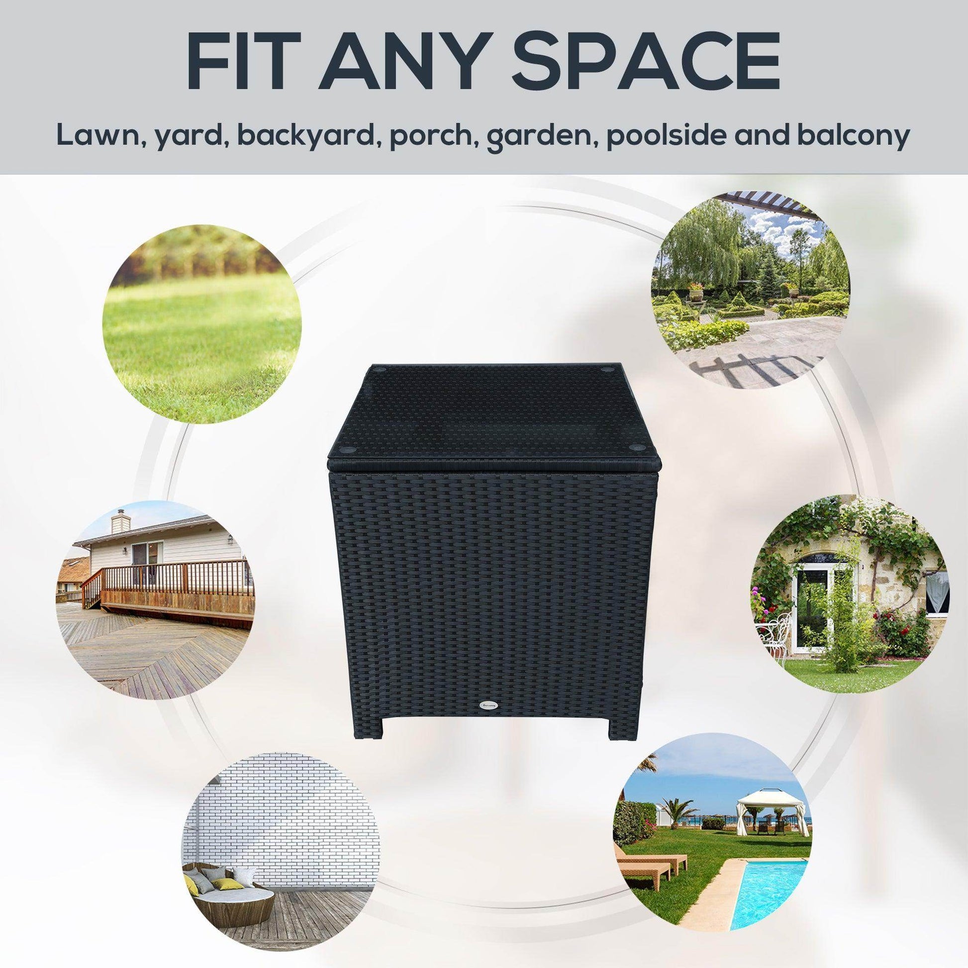 Outsunny Black Rattan Side Table - ALL4U RETAILER LTD