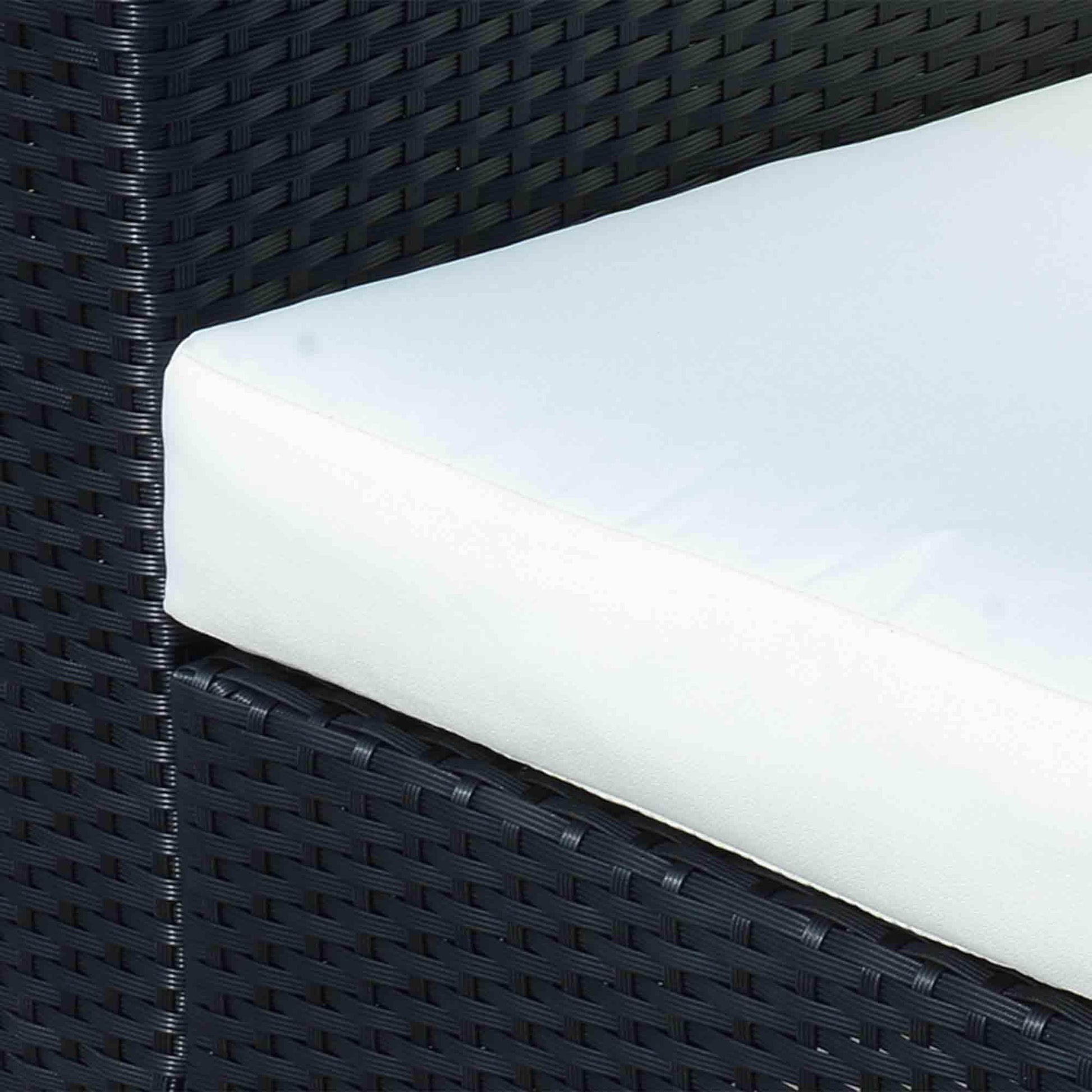 Close-up of black rattan single sofa armchair with white cushion from ALL4U Retailer Ltd