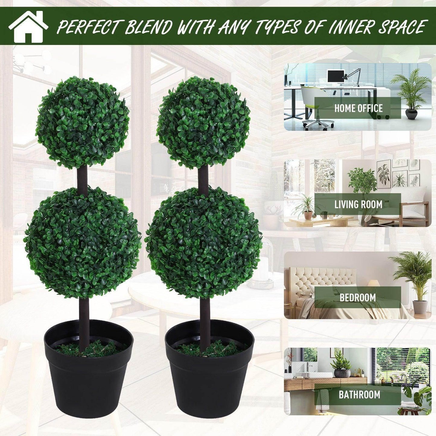 Outsunny Boxwood Topiary Tree Duo - 67cm - ALL4U RETAILER LTD