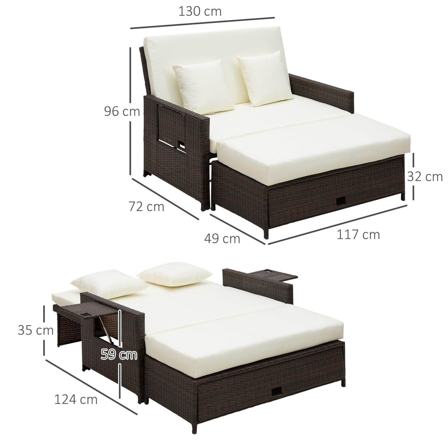 Outsunny Brown Sun Lounger Sofa Daybed - ALL4U RETAILER LTD