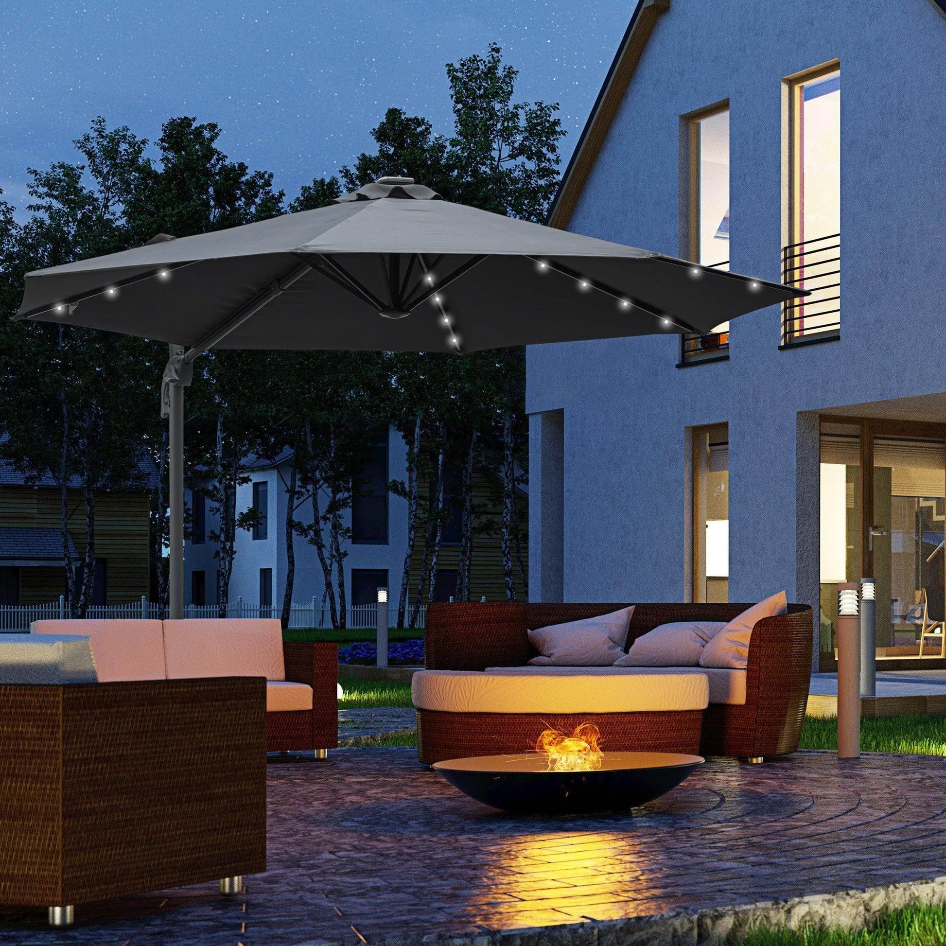 Outsunny Cantilever Patio Umbrella with LED Lights - ALL4U RETAILER LTD