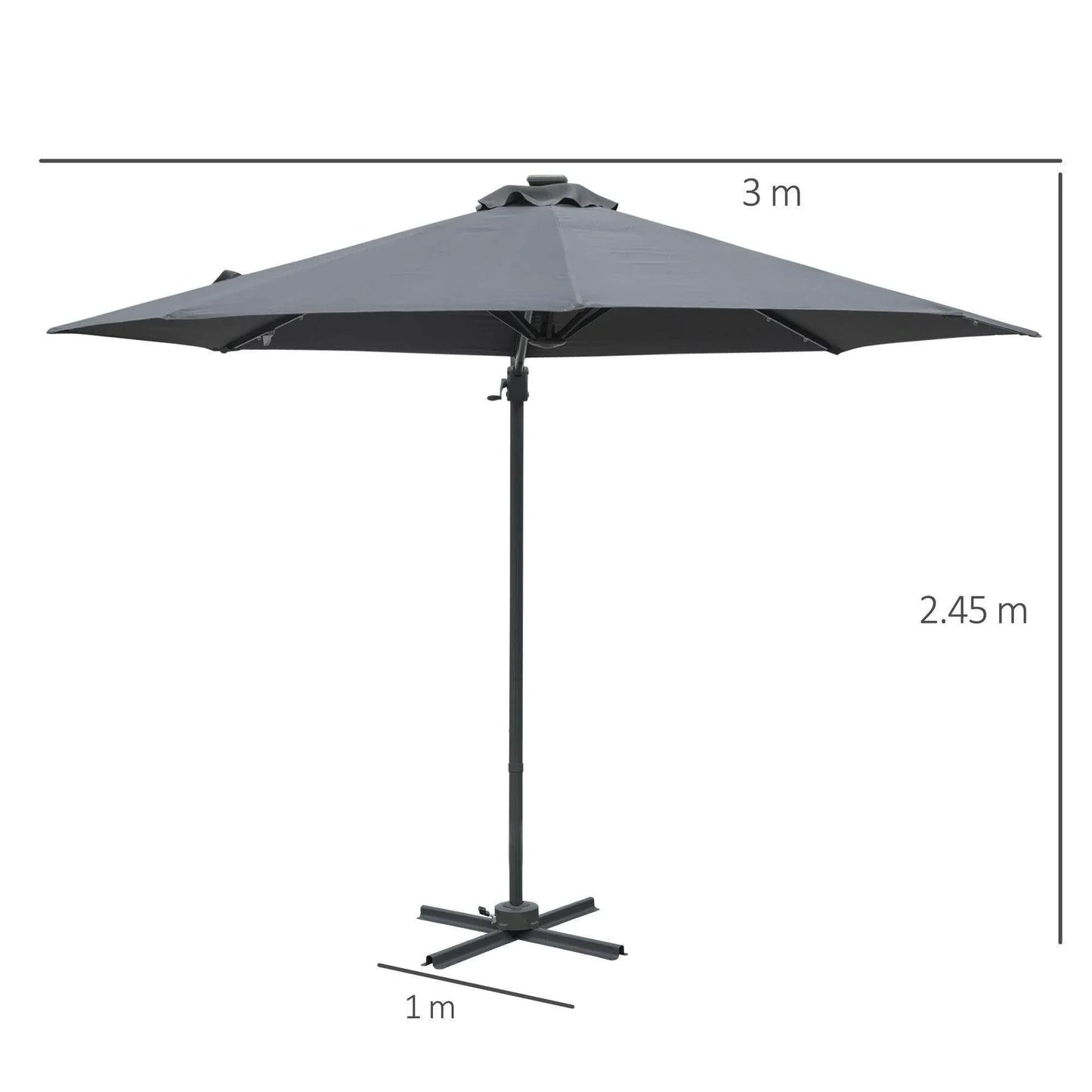 Outsunny Cantilever Patio Umbrella with LED Lights - ALL4U RETAILER LTD