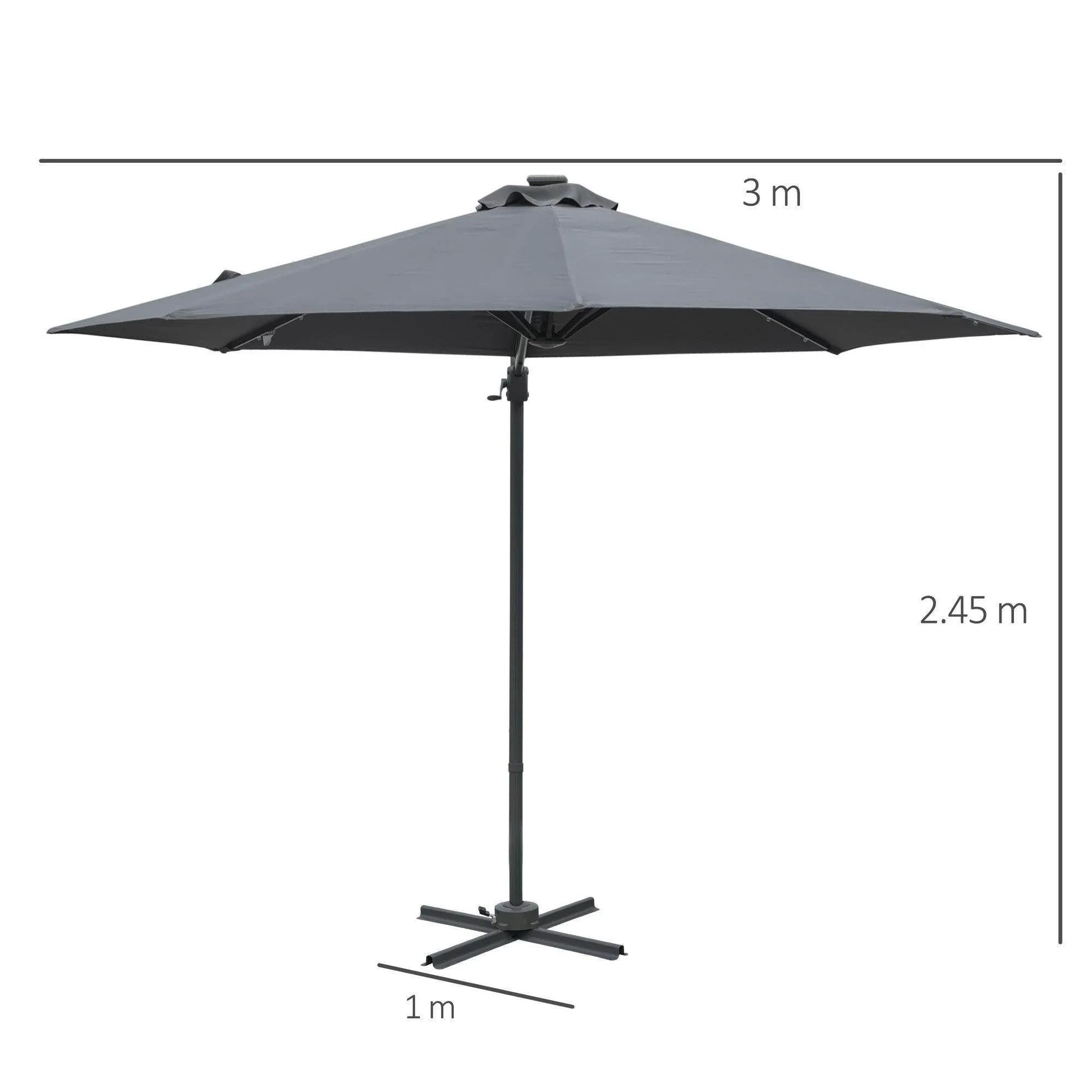 Outsunny Cantilever Patio Umbrella with LED Lights - ALL4U RETAILER LTD