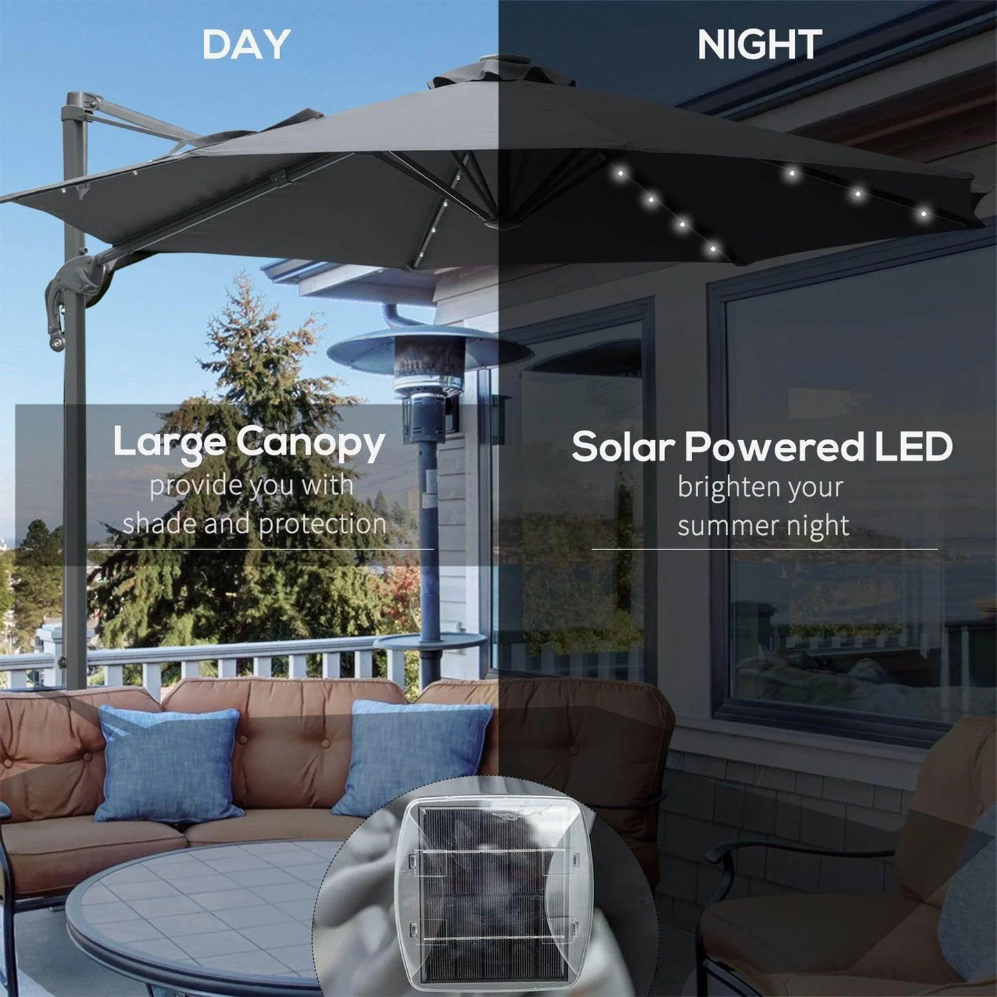 Outsunny Cantilever Patio Umbrella with LED Lights - ALL4U RETAILER LTD