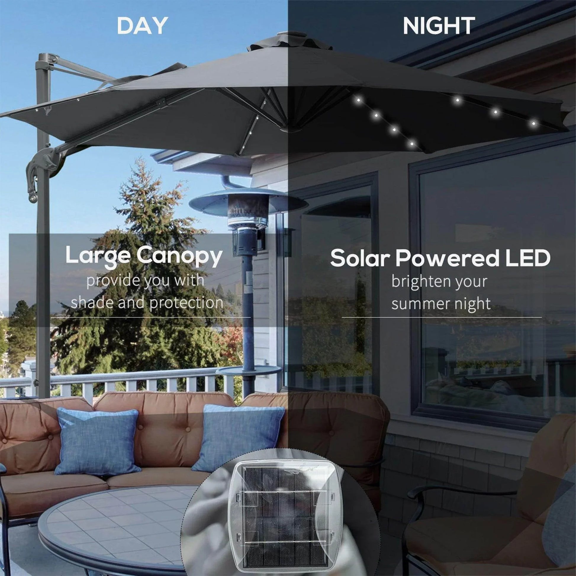 Outsunny Cantilever Patio Umbrella with LED Lights - ALL4U RETAILER LTD