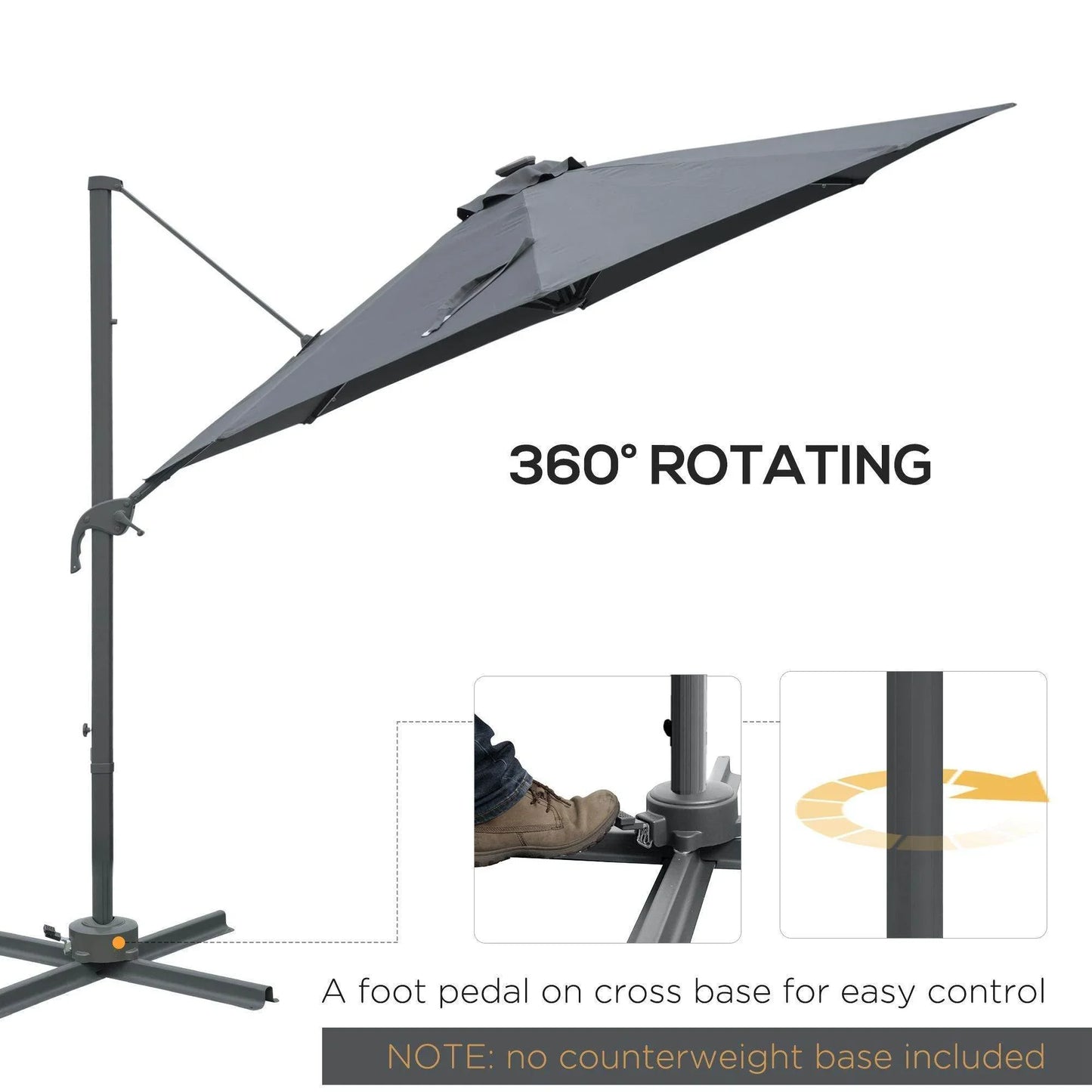 Outsunny Cantilever Patio Umbrella with LED Lights - ALL4U RETAILER LTD