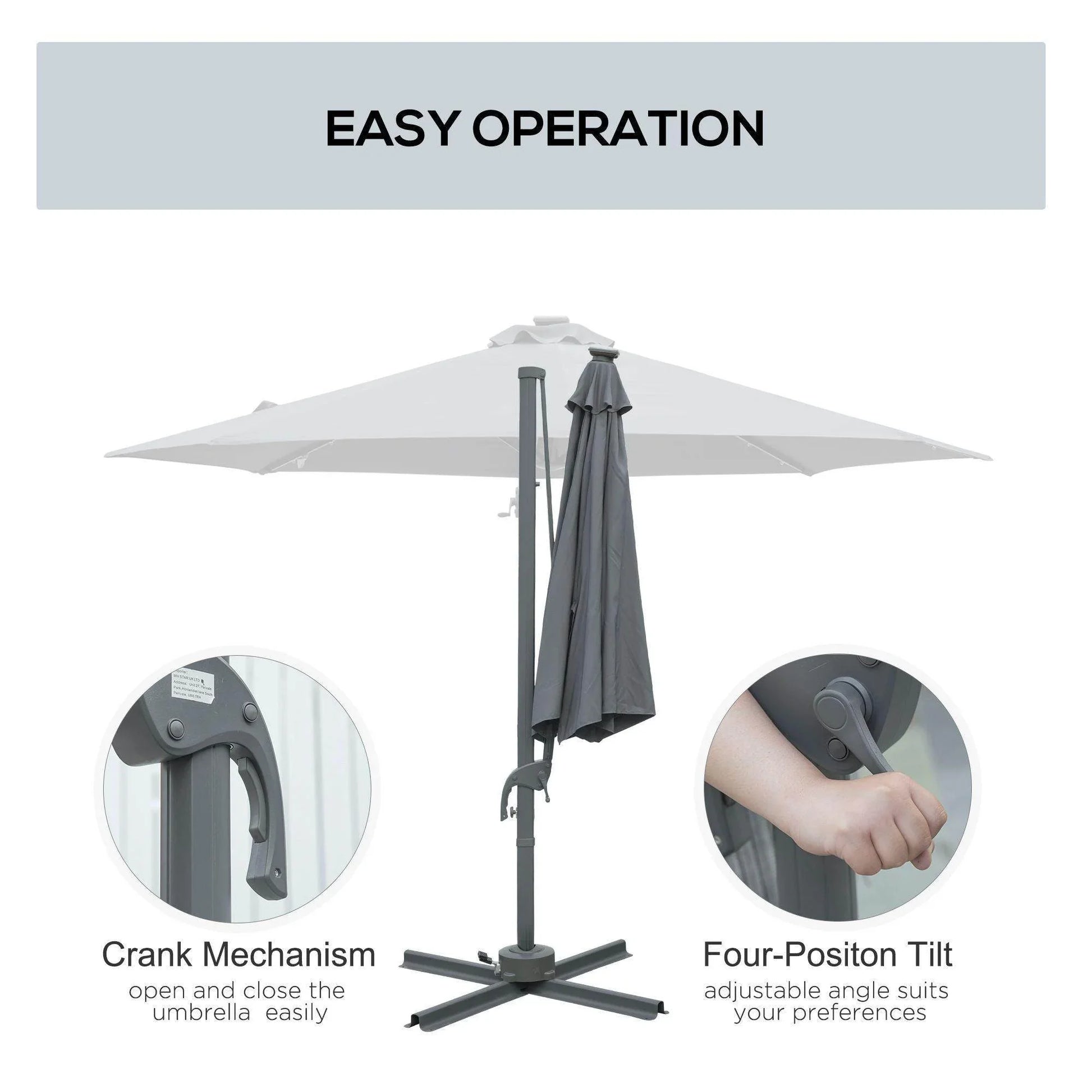 Outsunny Cantilever Patio Umbrella with LED Lights - ALL4U RETAILER LTD