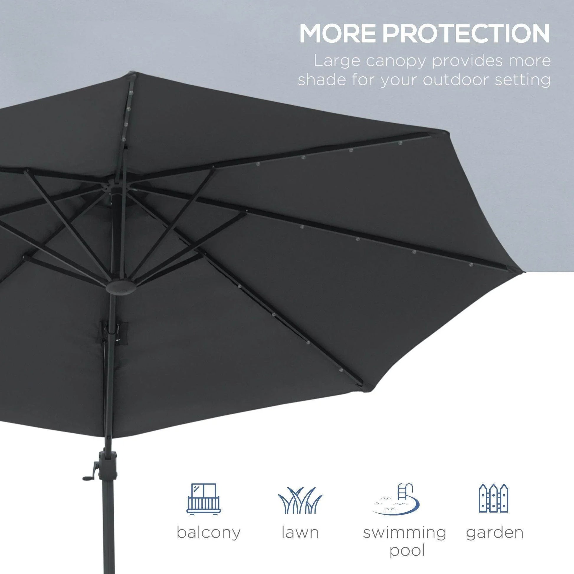 Outsunny Cantilever Patio Umbrella with LED Lights - ALL4U RETAILER LTD