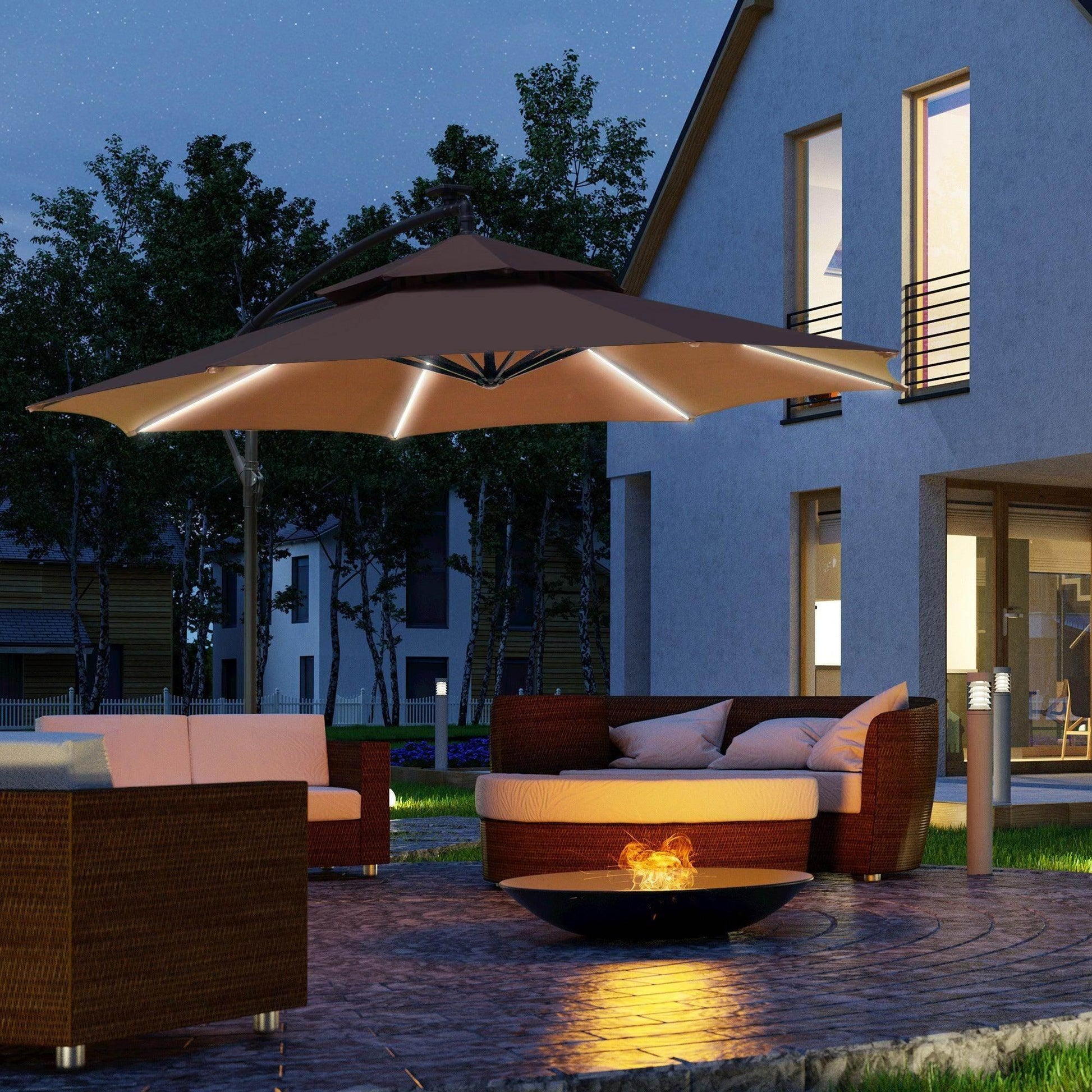 Outsunny Cantilever Umbrella with Solar Lights - ALL4U RETAILER LTD