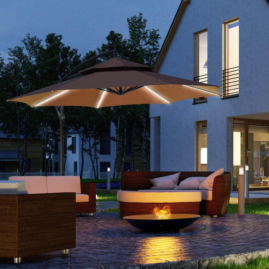 Outsunny Cantilever Umbrella with Solar Lights - ALL4U RETAILER LTD