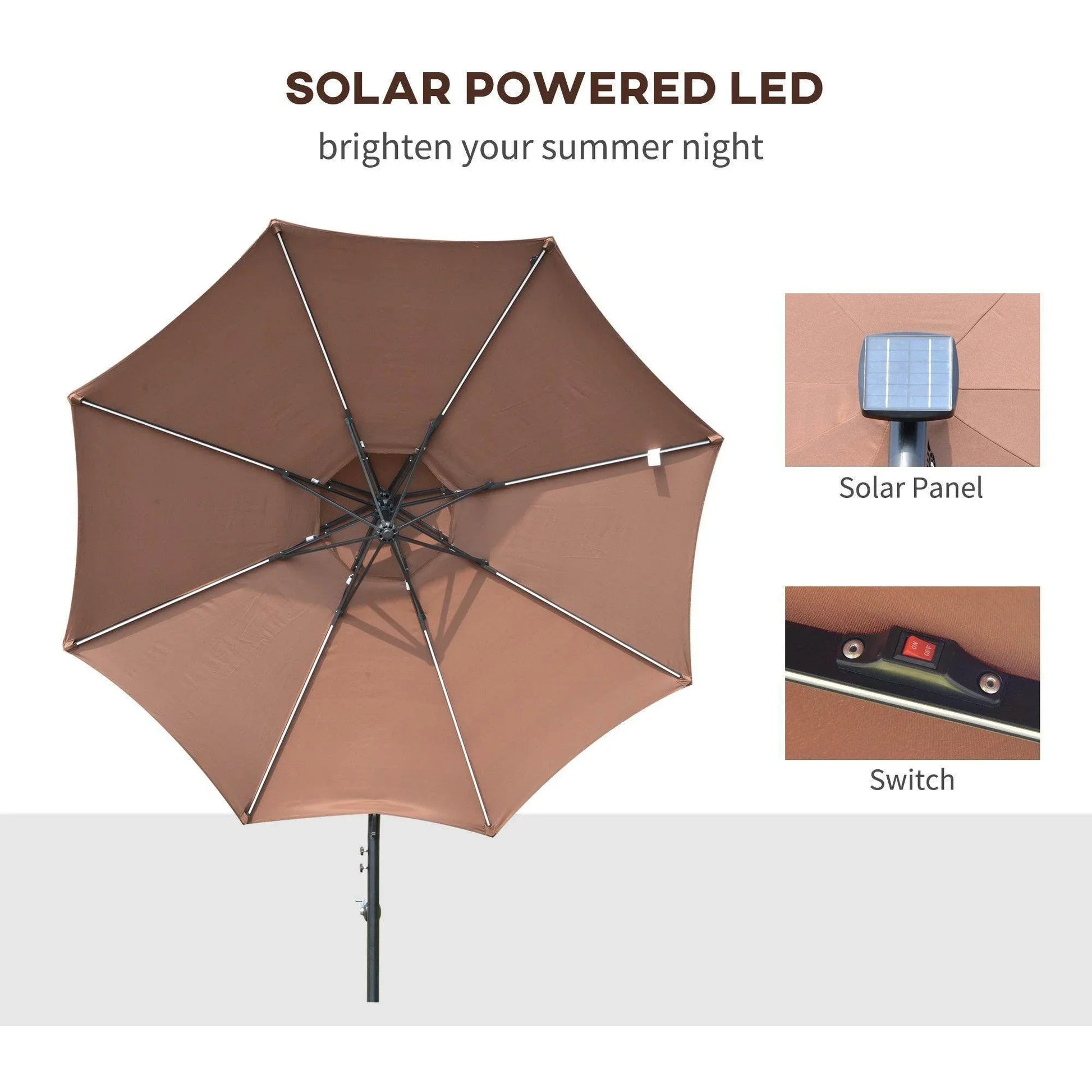 Outsunny Cantilever Umbrella with Solar Lights - ALL4U RETAILER LTD