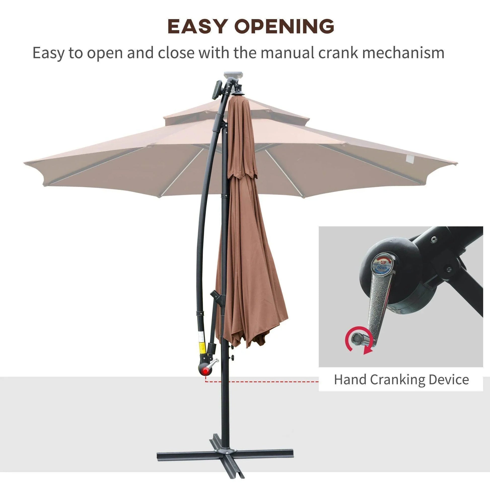 Outsunny Cantilever Umbrella with Solar Lights - ALL4U RETAILER LTD