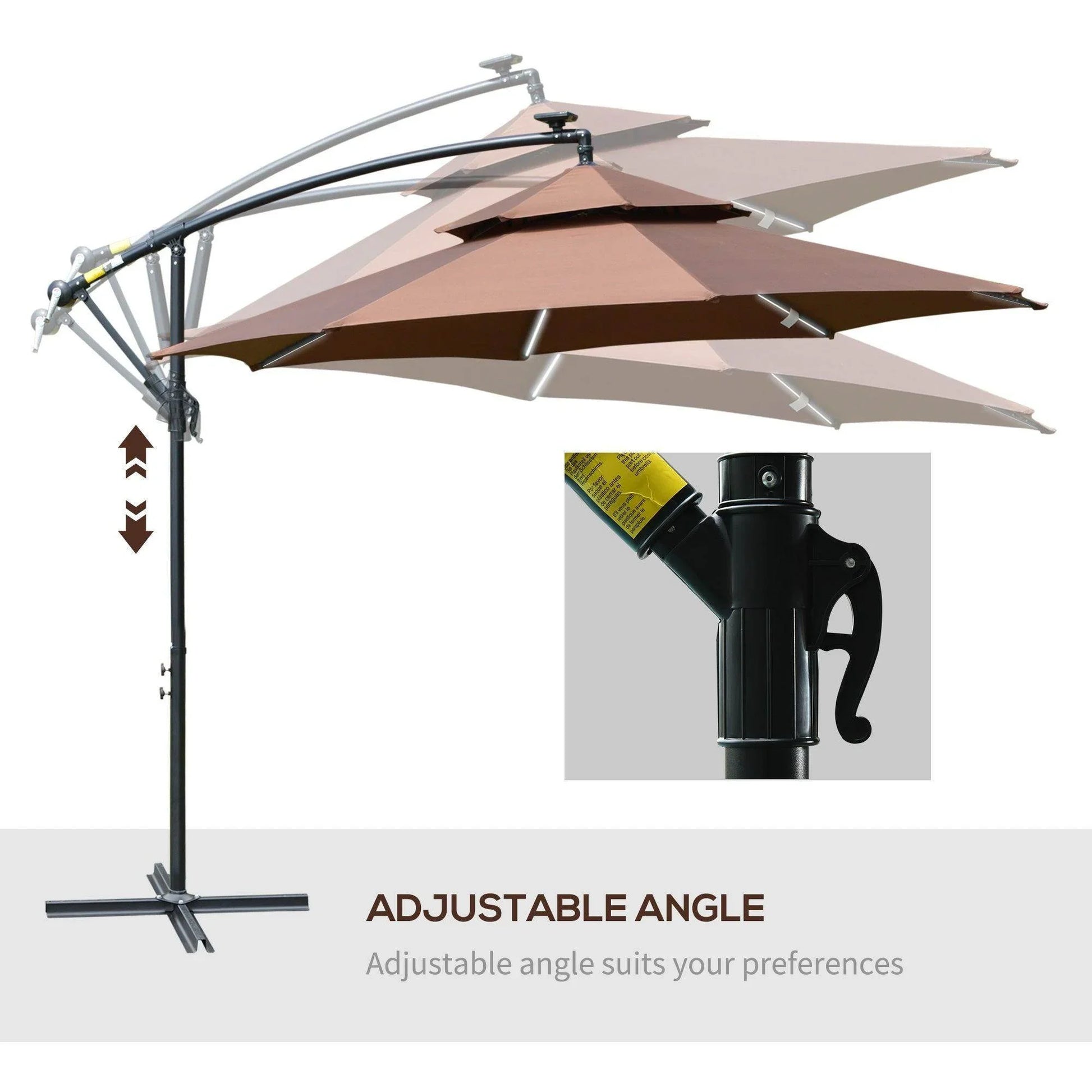 Outsunny Cantilever Umbrella with Solar Lights - ALL4U RETAILER LTD