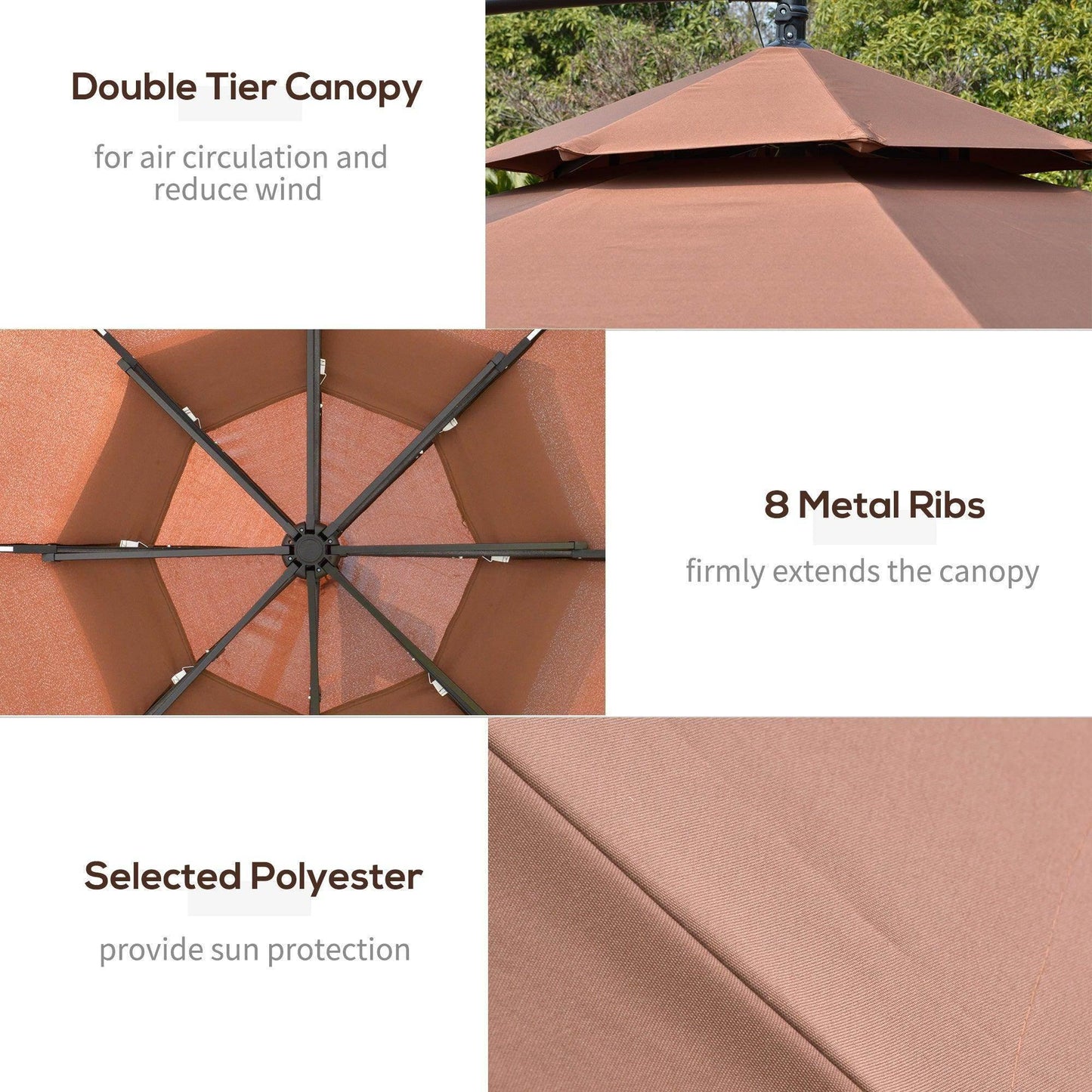 Outsunny Cantilever Umbrella with Solar Lights - ALL4U RETAILER LTD