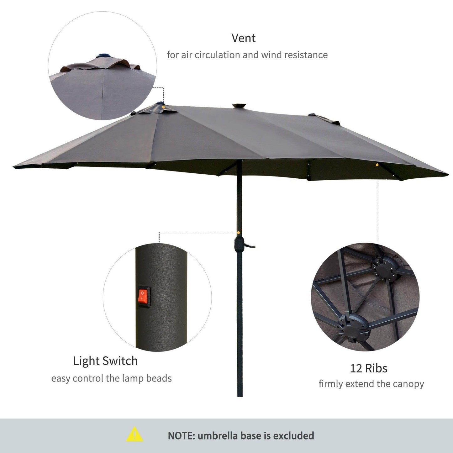 Outsunny Double-Sided Sun Umbrella - Dark Grey - ALL4U RETAILER LTD