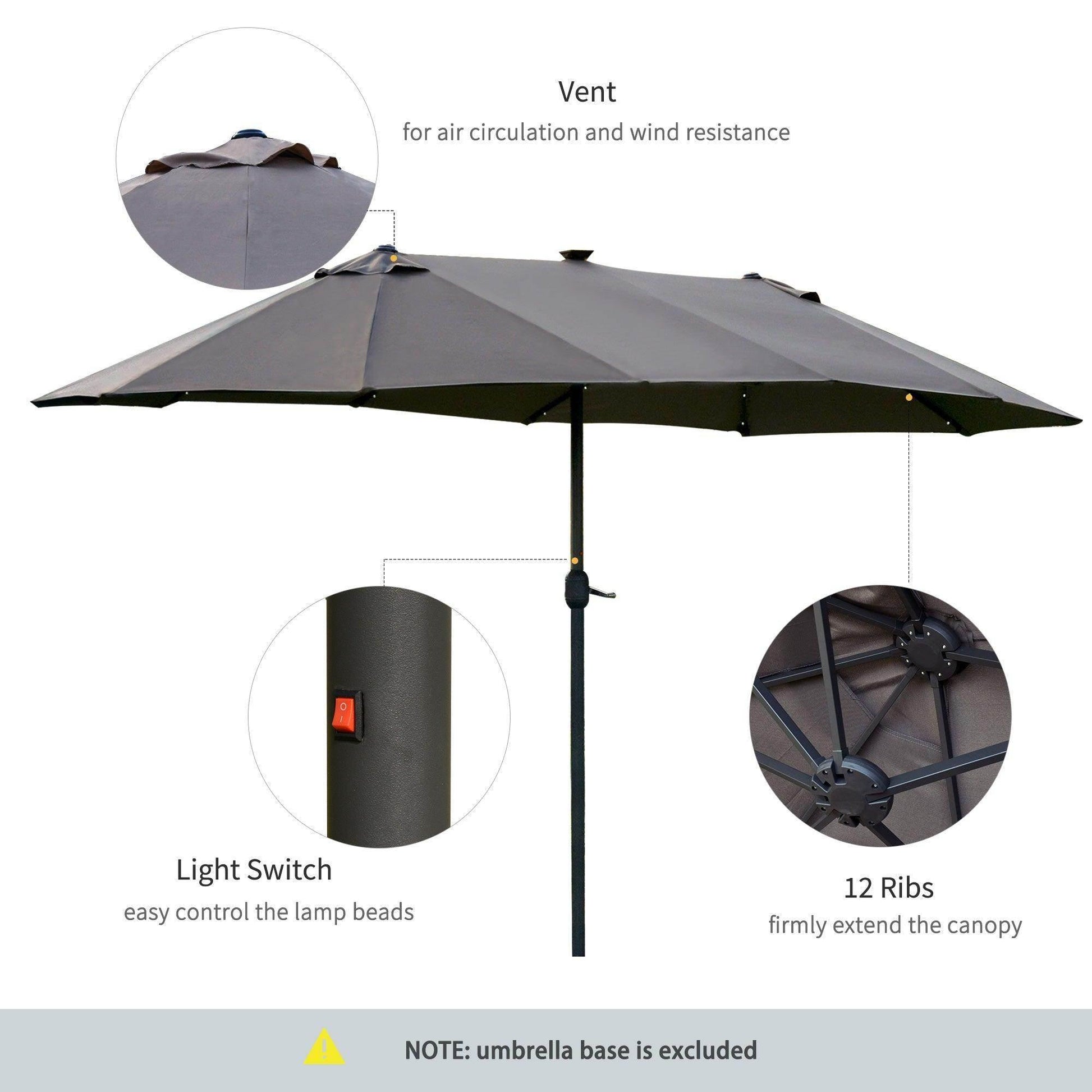 Outsunny Double-Sided Sun Umbrella - Dark Grey - ALL4U RETAILER LTD