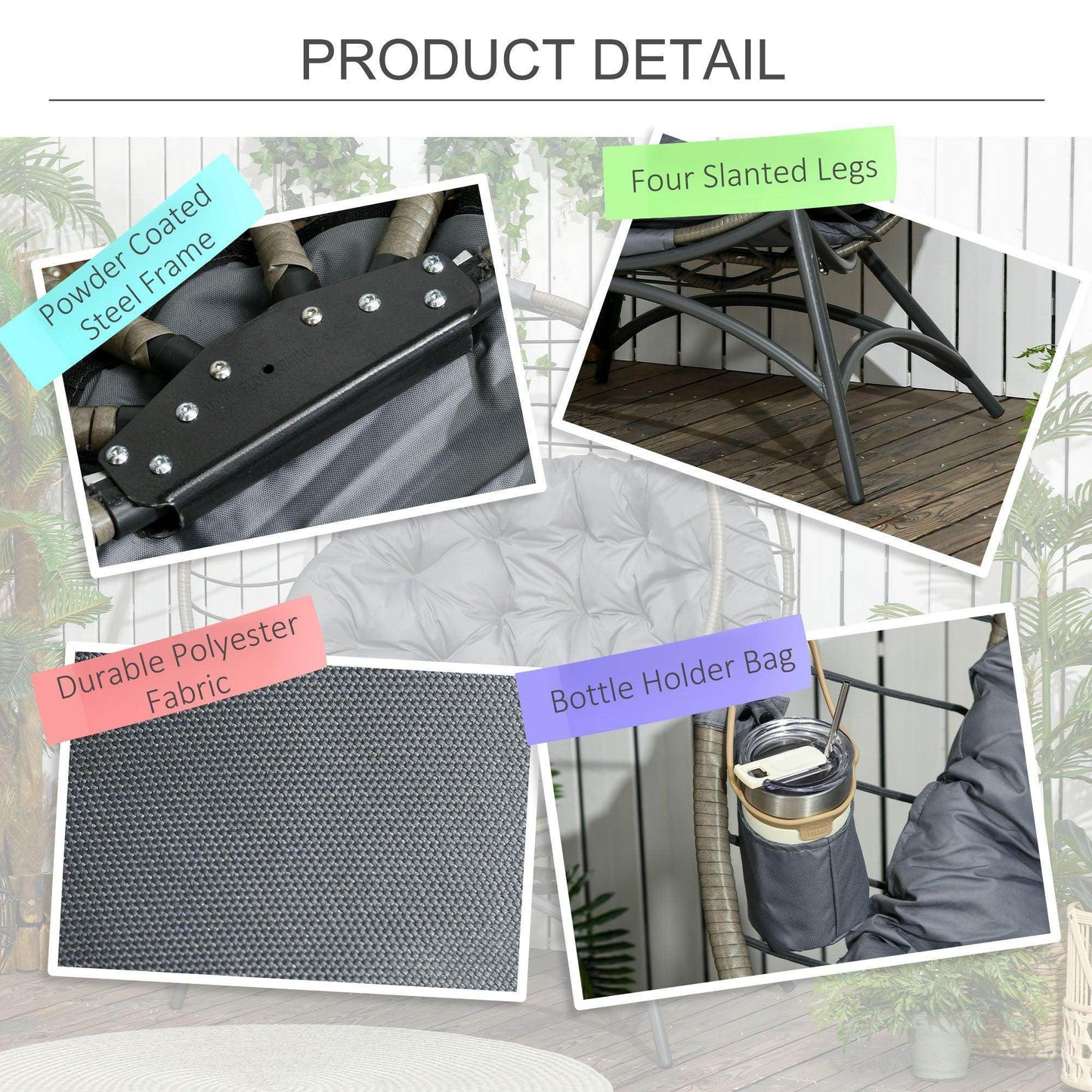 Outsunny Elegant Outdoor Egg Chair with Cushion - Grey - ALL4U RETAILER LTD